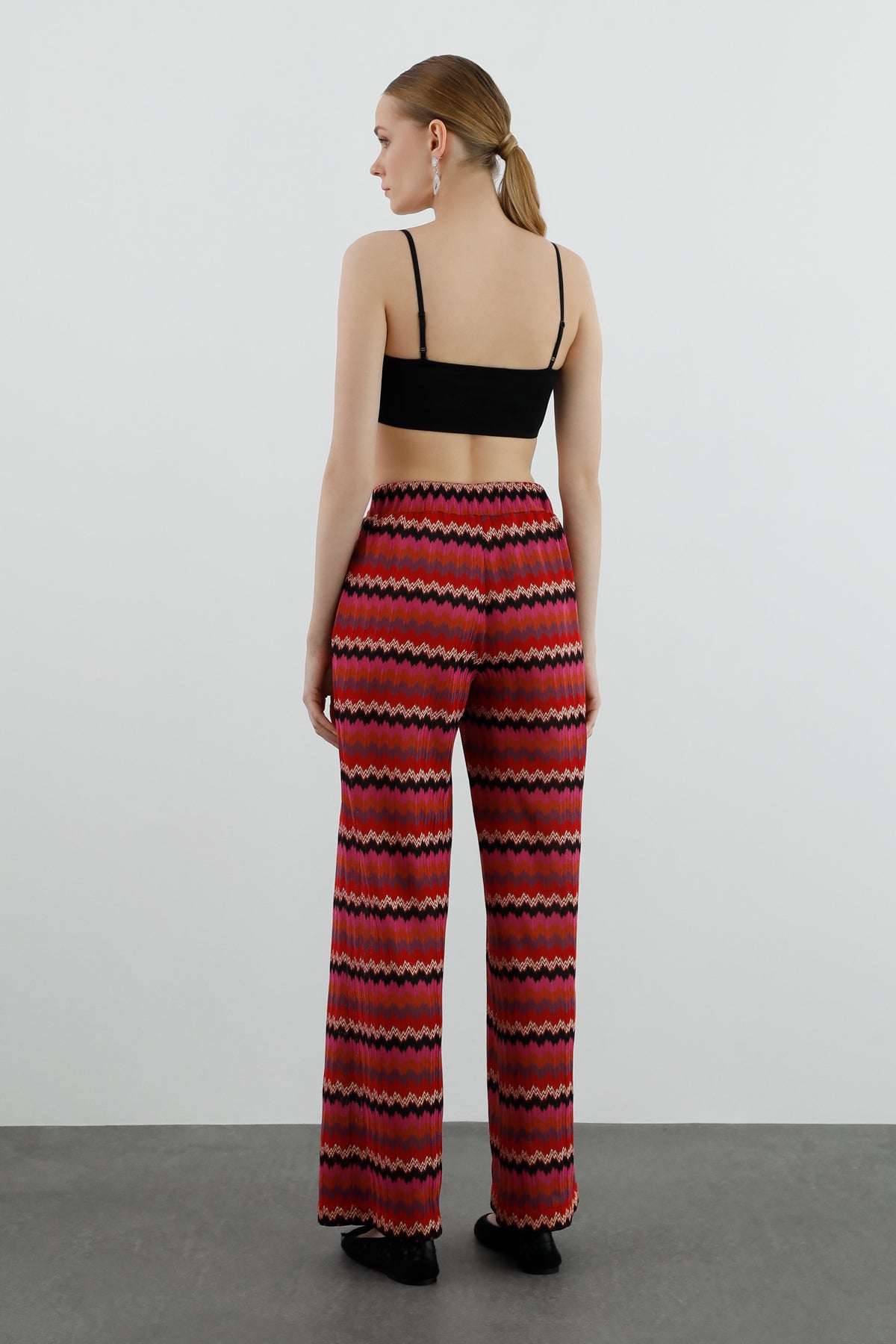 Şerit Desenli Bol Paça Pantolon