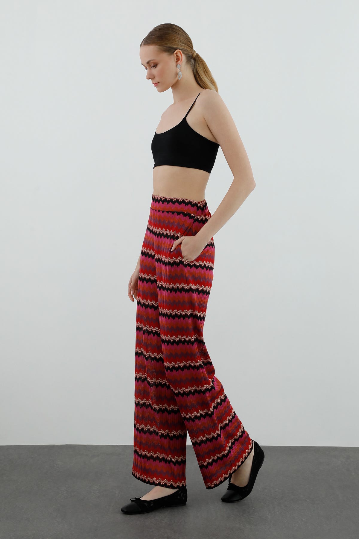 Şerit Desenli Bol Paça Pantolon