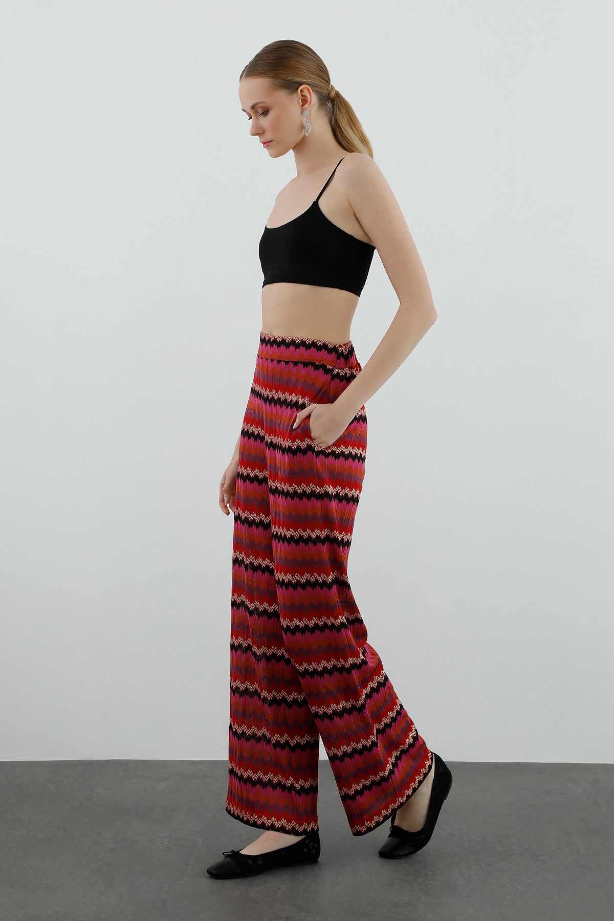 Şerit Desenli Bol Paça Pantolon