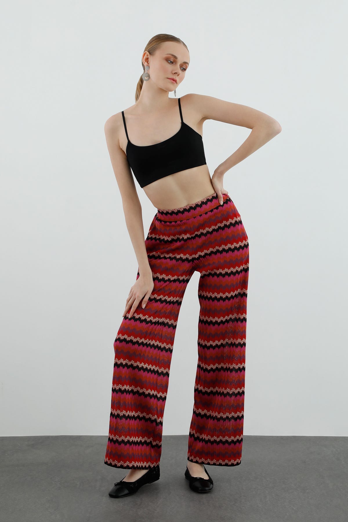 Şerit Desenli Bol Paça Pantolon