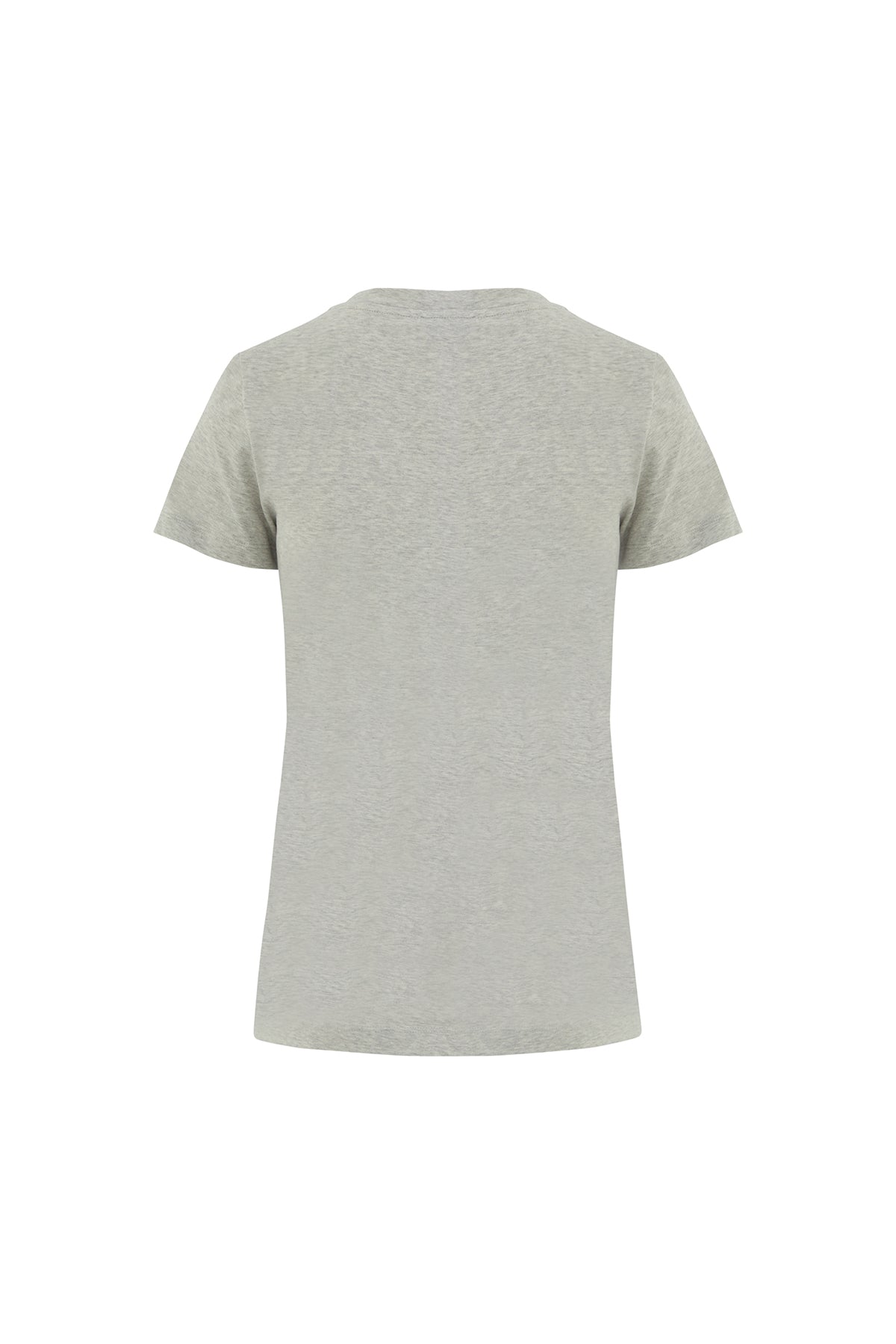 İşleme Arma Detaylı V Yaka Basic Gri T-Shirt