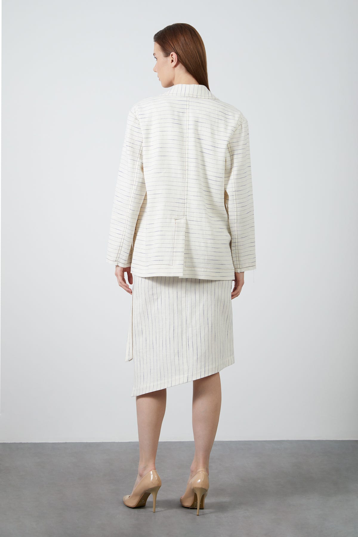 Kontrast Dikişli Kruvaze Kapama Ceket