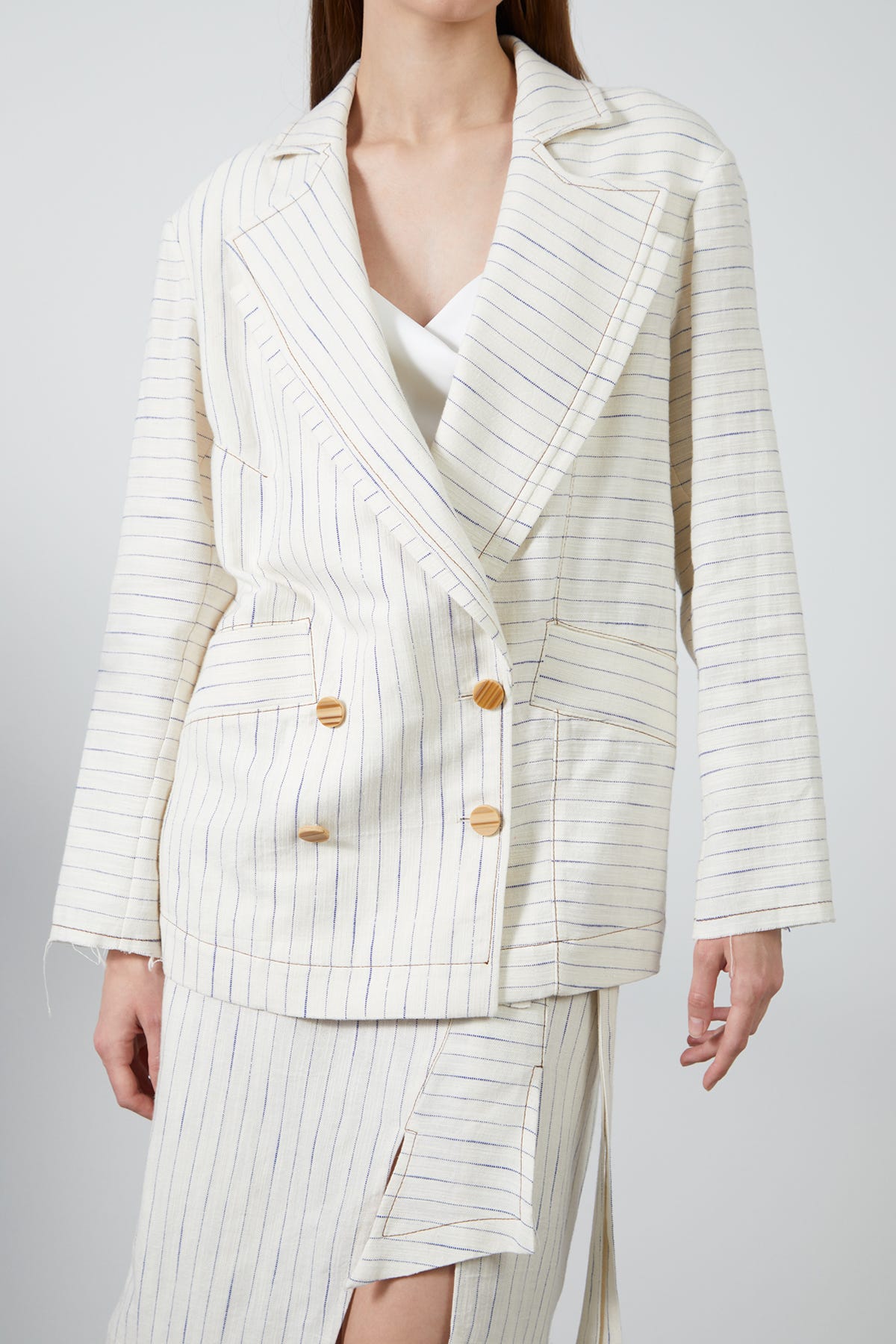 Kontrast Dikişli Kruvaze Kapama Ceket