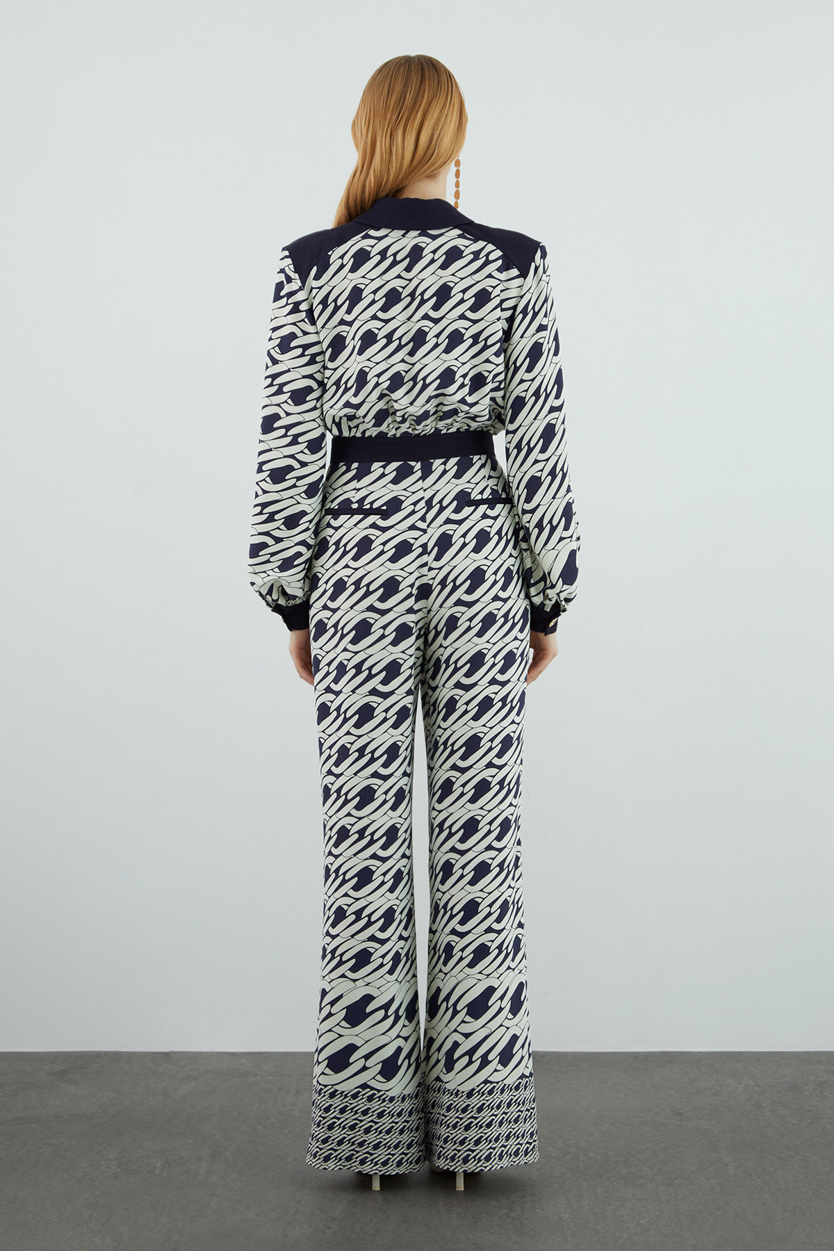 Yaka Detaylı Metal Düğmeli Desenli Tulum