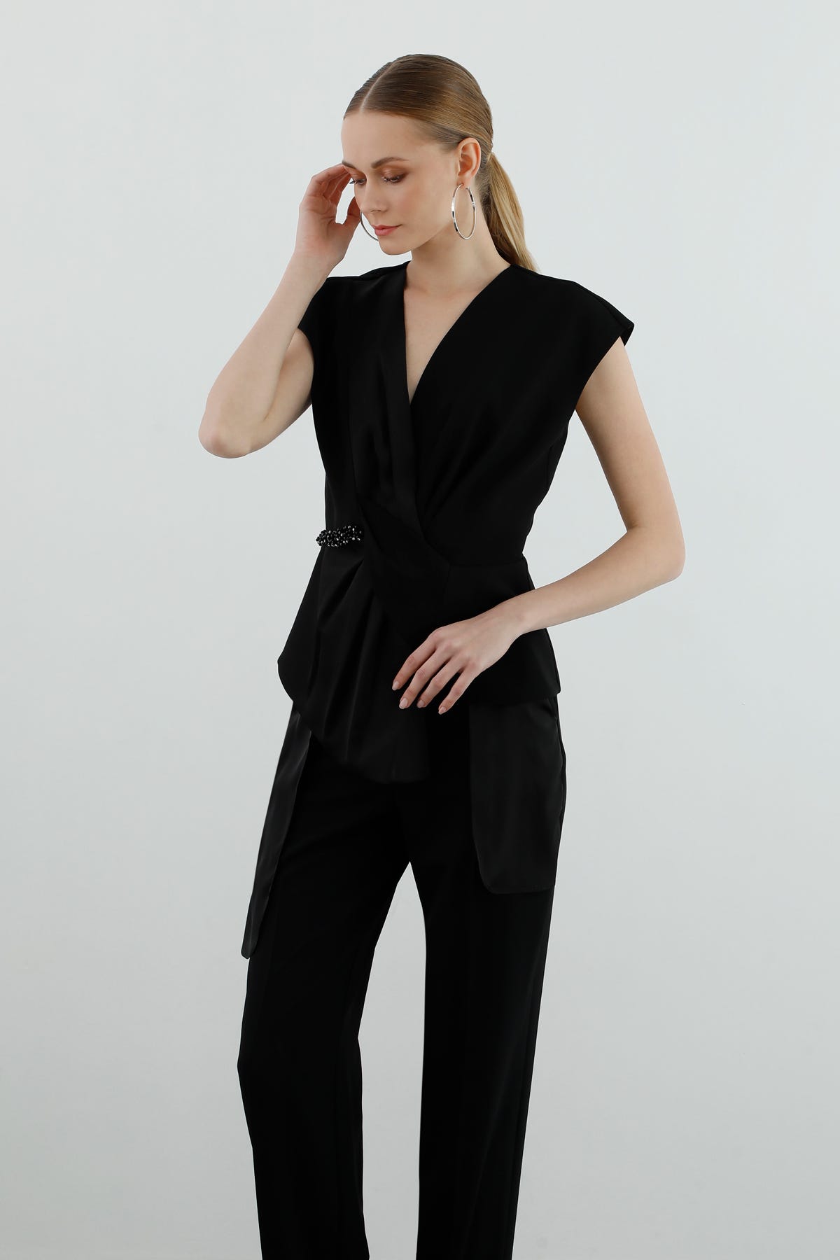 Önden Pileli Astarsız Kısa Bluz