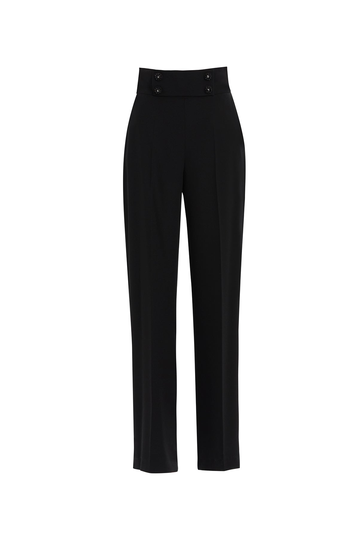 Düğme Detaylı İşlemeli Siyah Pantolon