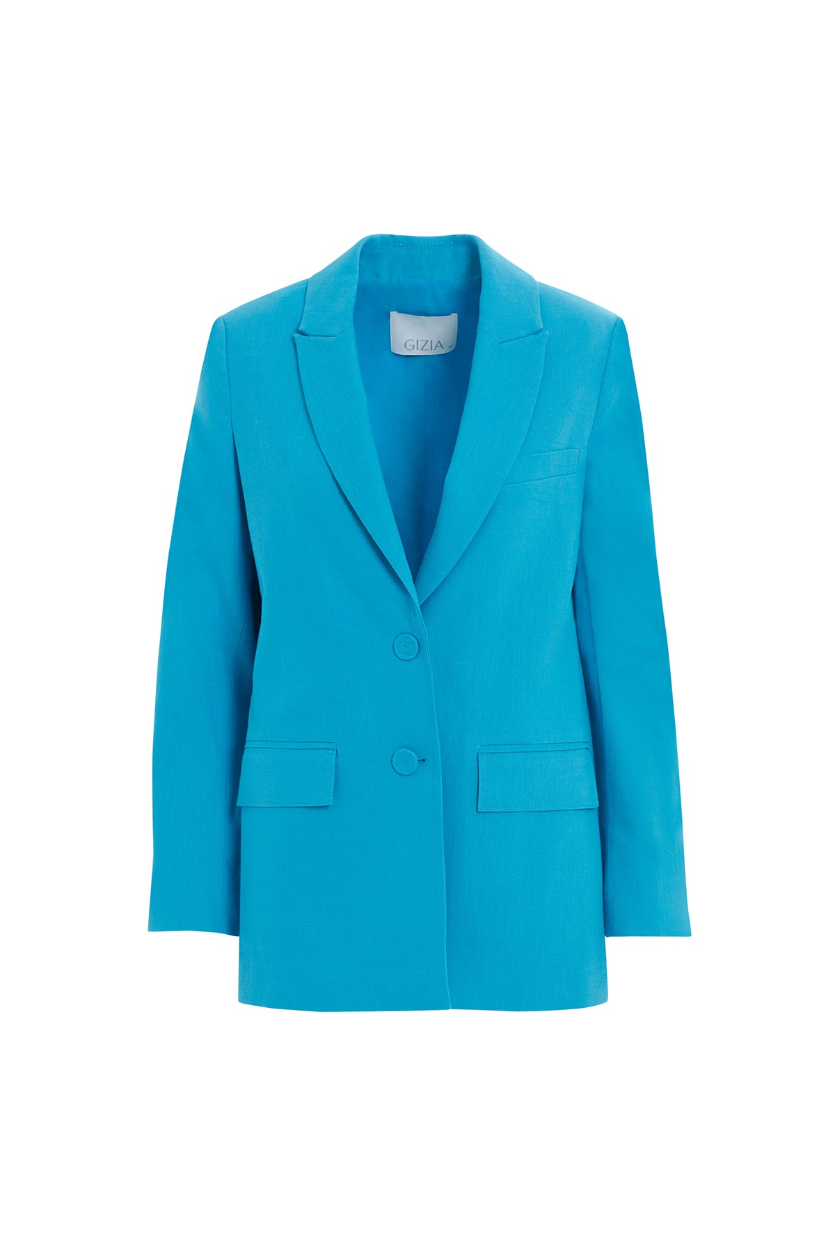 Cep Detaylı Turkuaz Keten Ceket