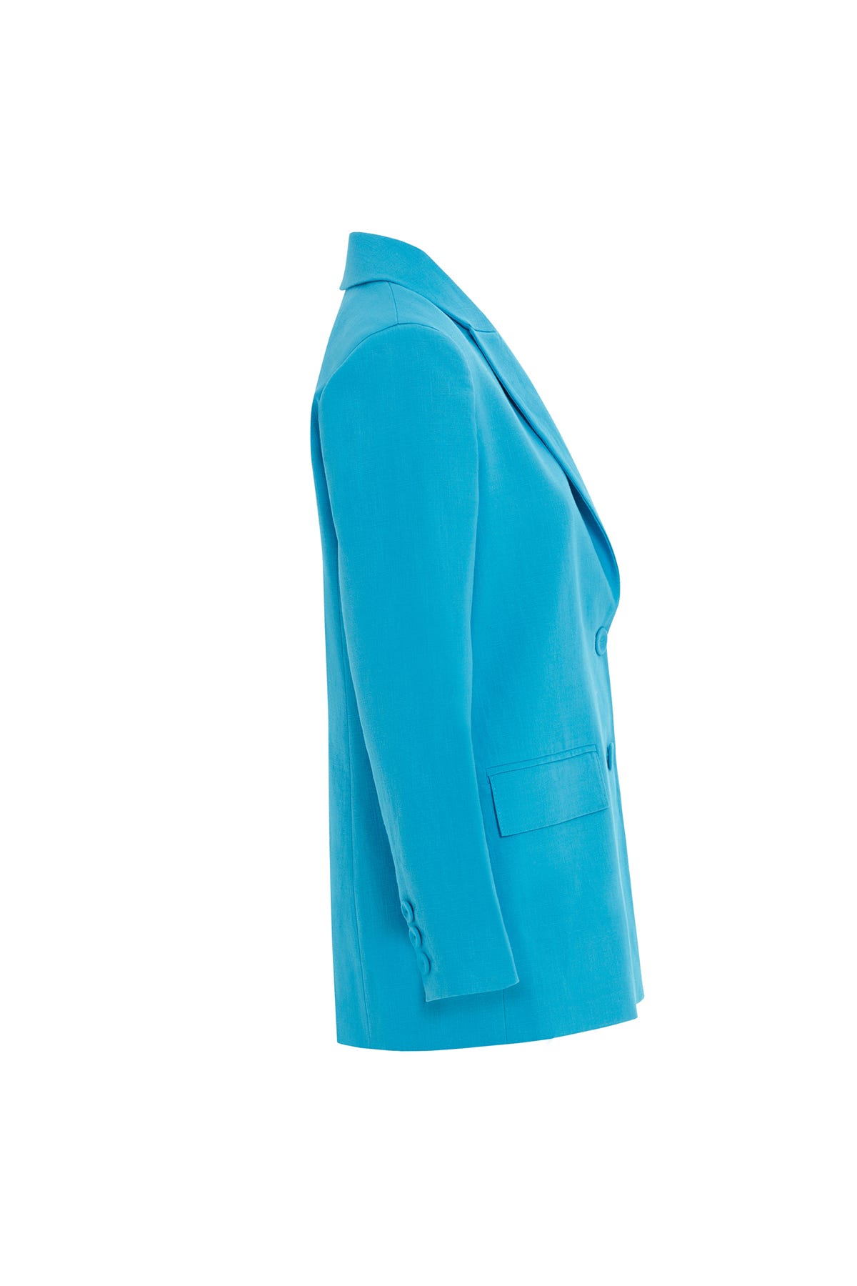 Cep Detaylı Turkuaz Keten Ceket