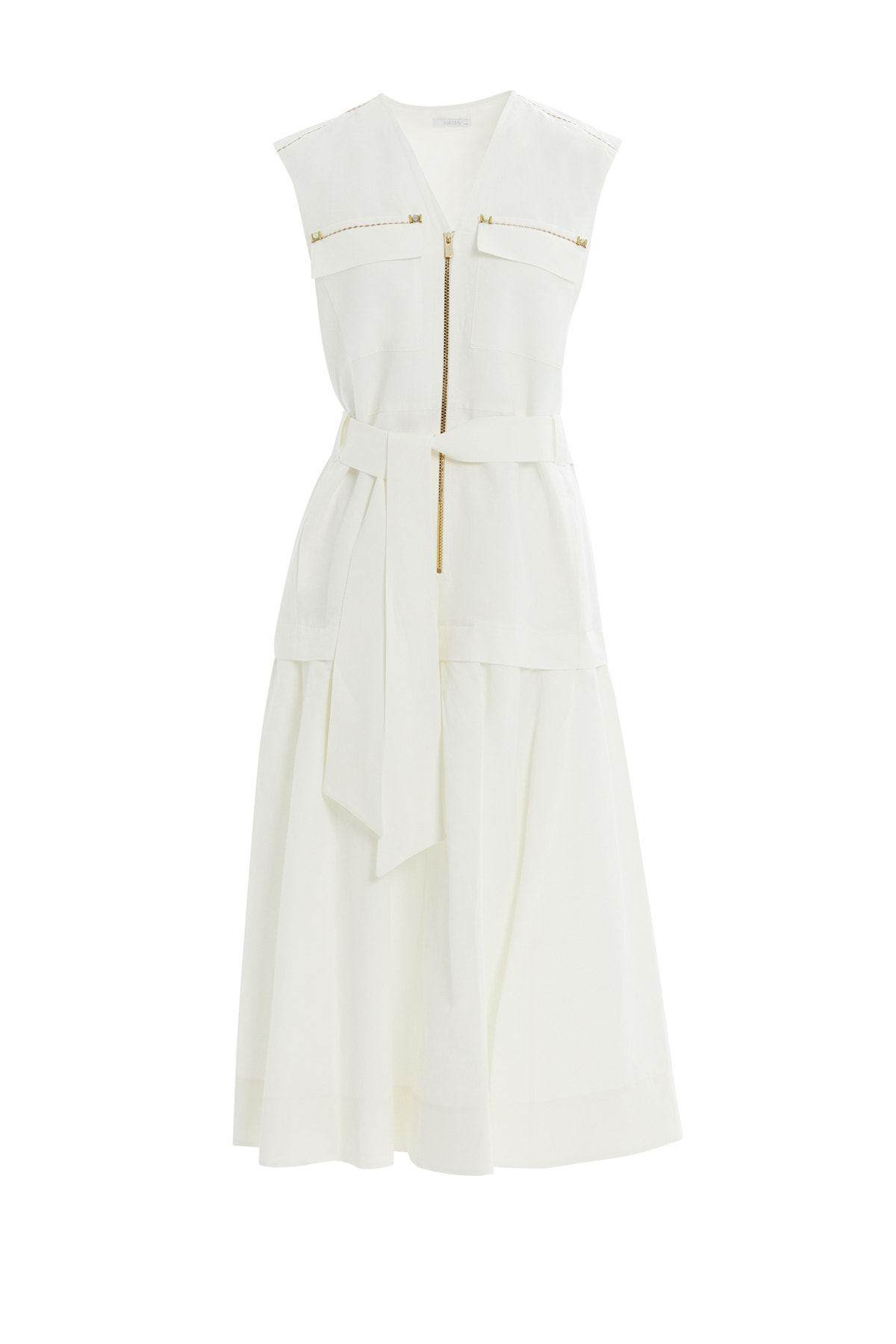 Dikiş Detaylı Cep Kenarı İşlemeli Midi Elbise