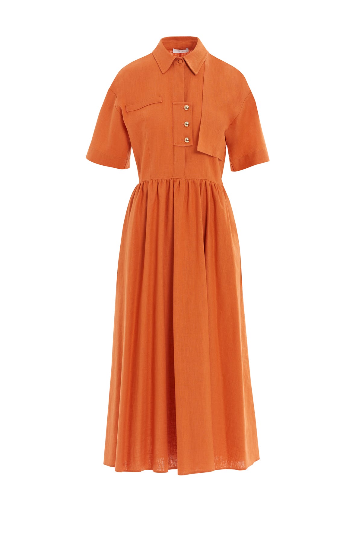 Gold Düğme Detaylı Maxi Boy Keten Elbise