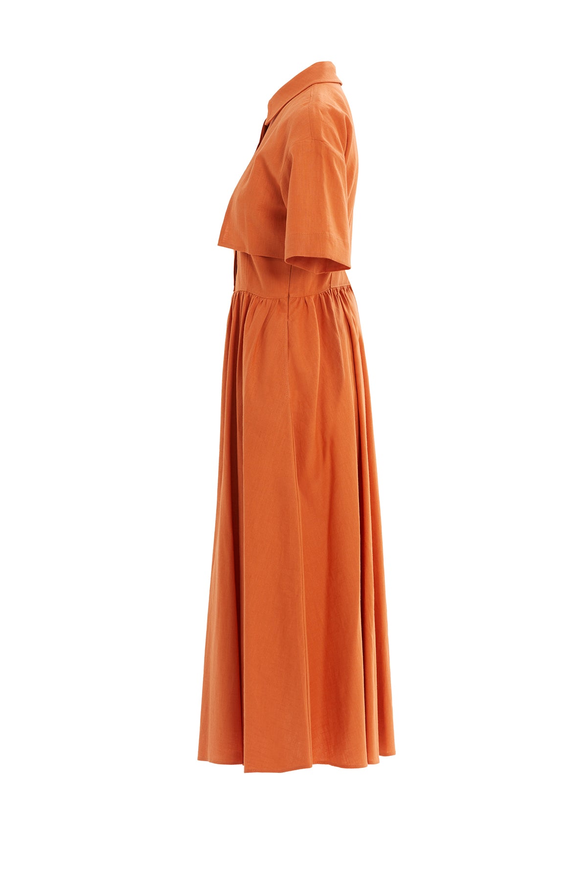 Gold Düğme Detaylı Maxi Boy Keten Elbise