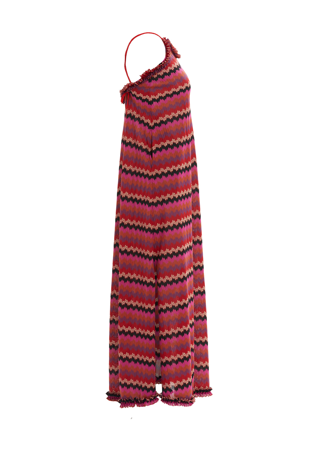 Yanlardan Yırtmaç Detaylı Askılı Uzun Elbise