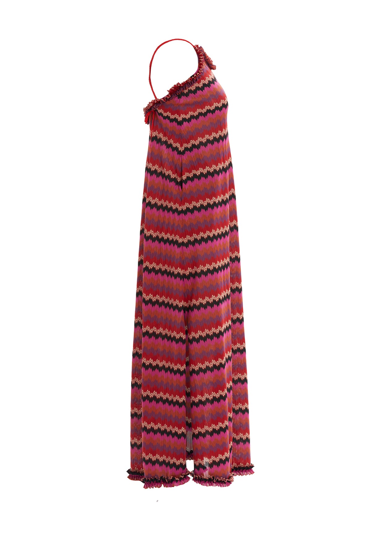 Yanlardan Yırtmaç Detaylı Askılı Uzun Elbise