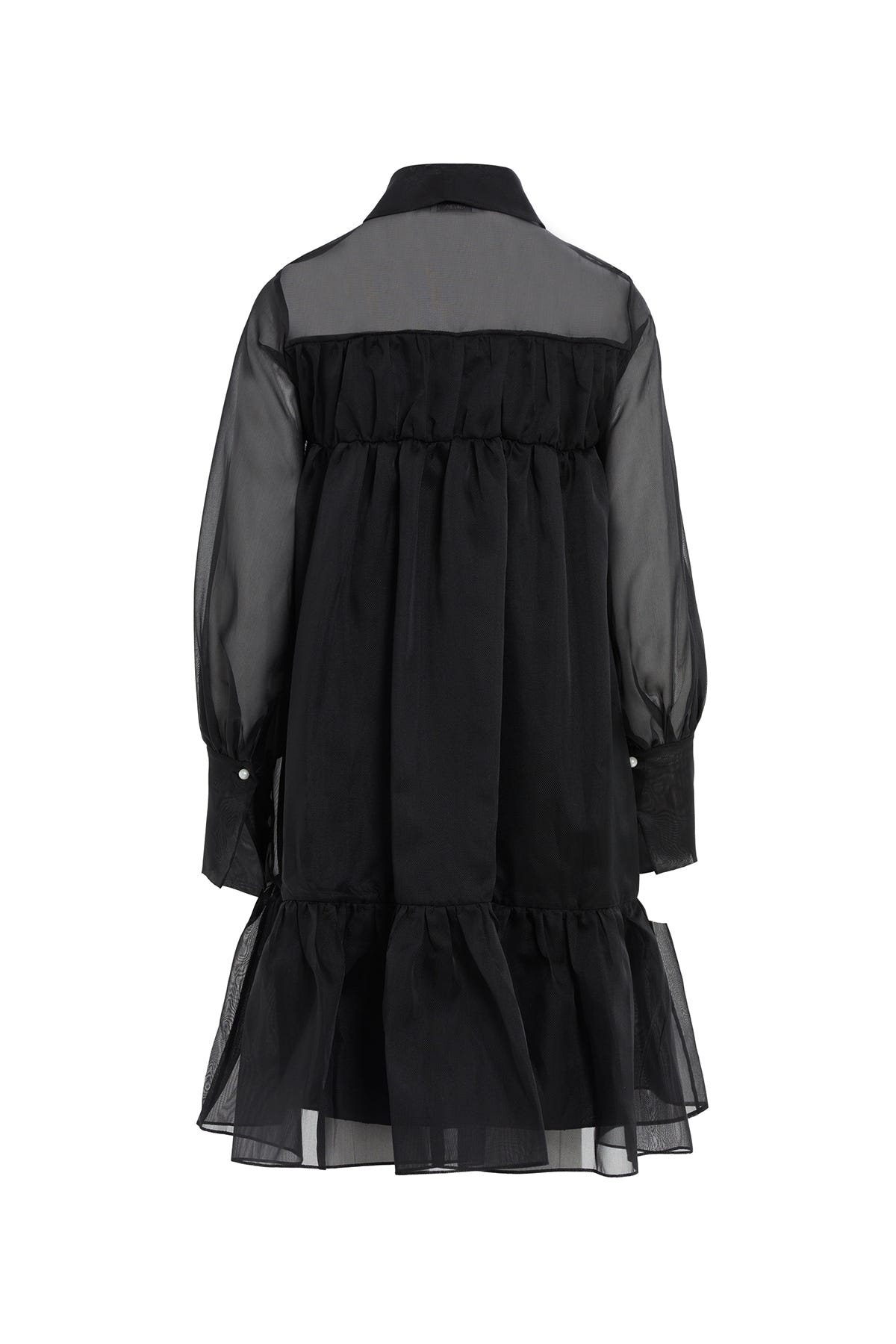 Çıkarılabilir Çiçek Detaylı, Etek Ucu Büzgülü Transparan Midi Elbise