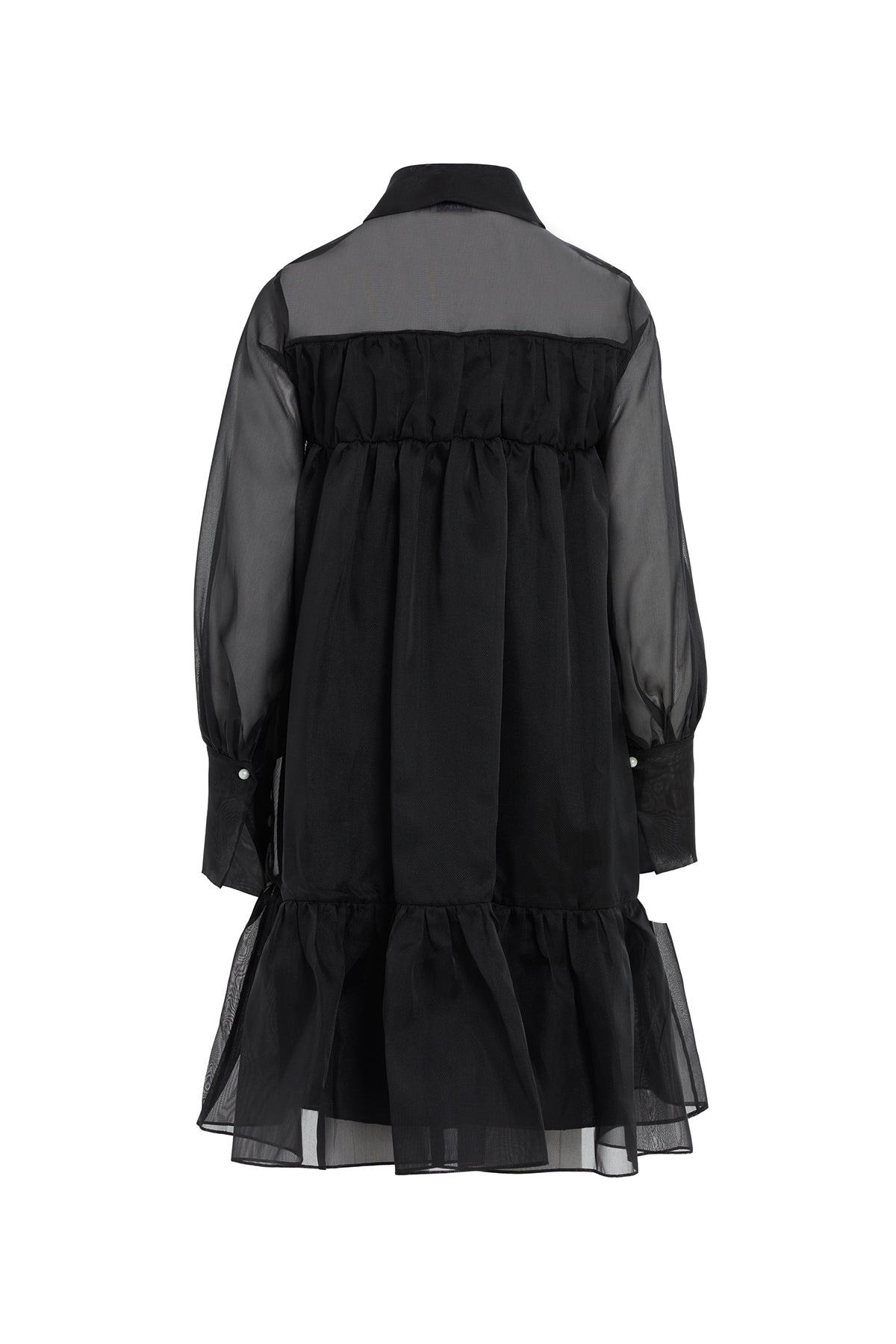 Çıkarılabilir Çiçek Detaylı, Etek Ucu Büzgülü Transparan Midi Elbise