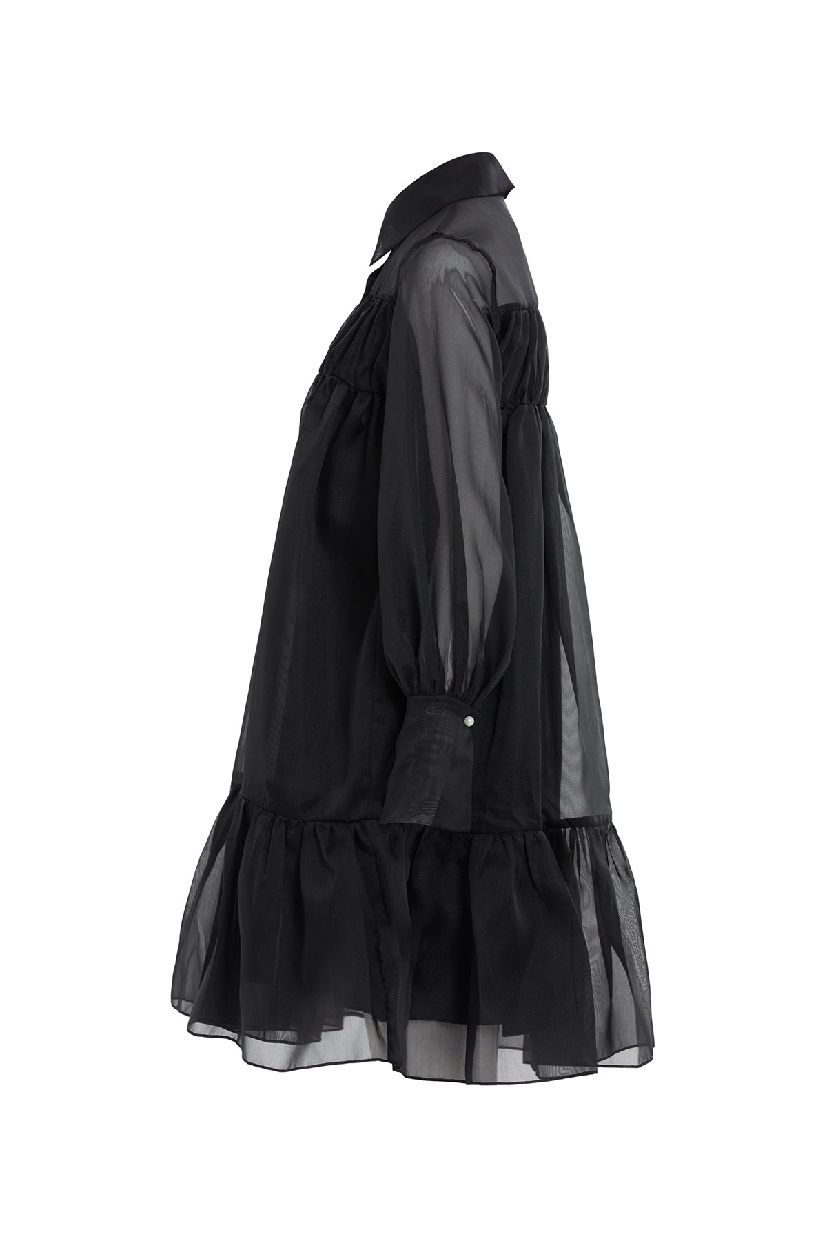 Çıkarılabilir Çiçek Detaylı, Etek Ucu Büzgülü Transparan Midi Elbise