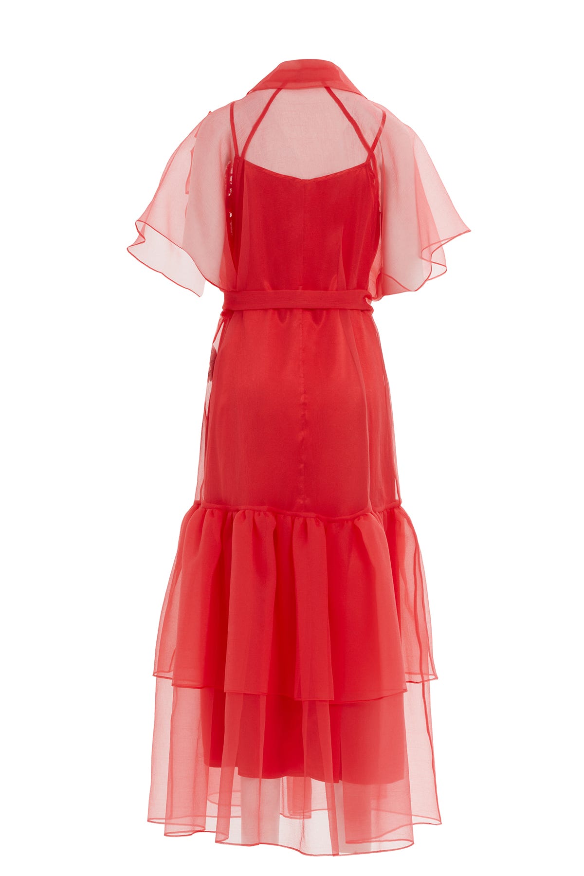 Tül Detaylı Uzun İşlemeli Uzun Elbise