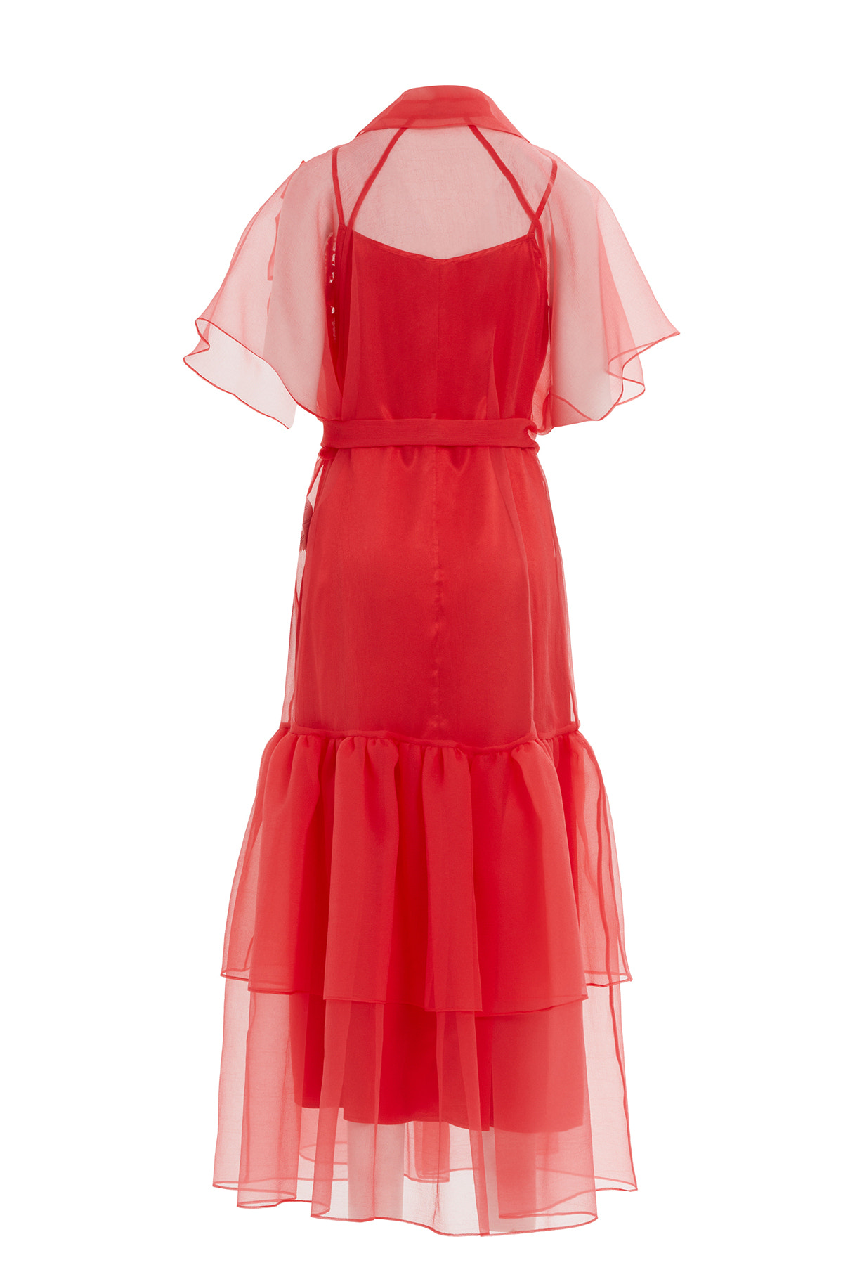 Tül Detaylı Uzun İşlemeli Uzun Elbise