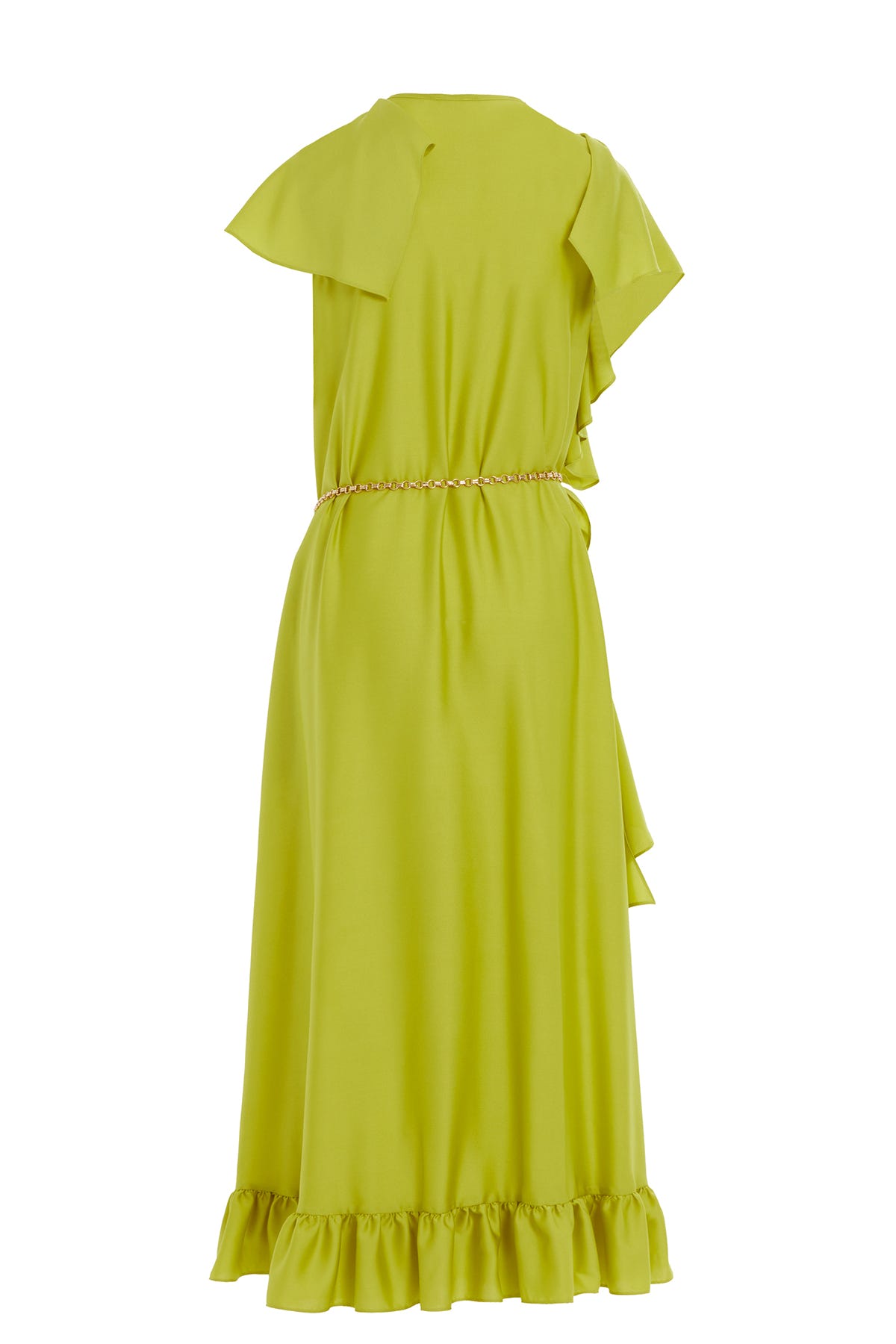 Fırfırlı Bağlama Detaylı Kısa Kollu Uzun Elbise