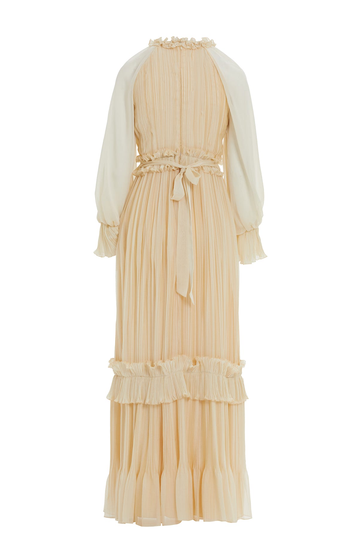 İşleme Detaylı Fırfırlı Piliseli Uzun Elbise