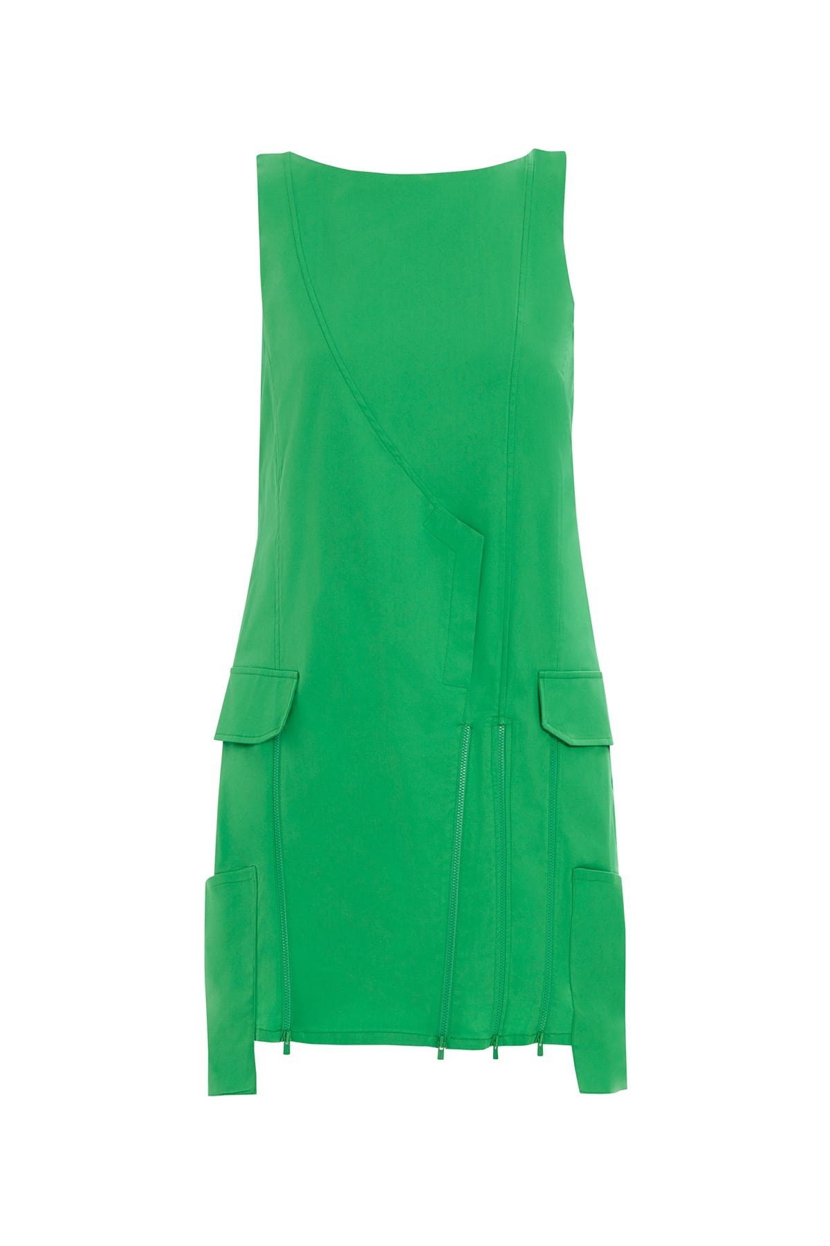 Ön Beden Fermuar Detaylı Kolsuz Mini Elbise