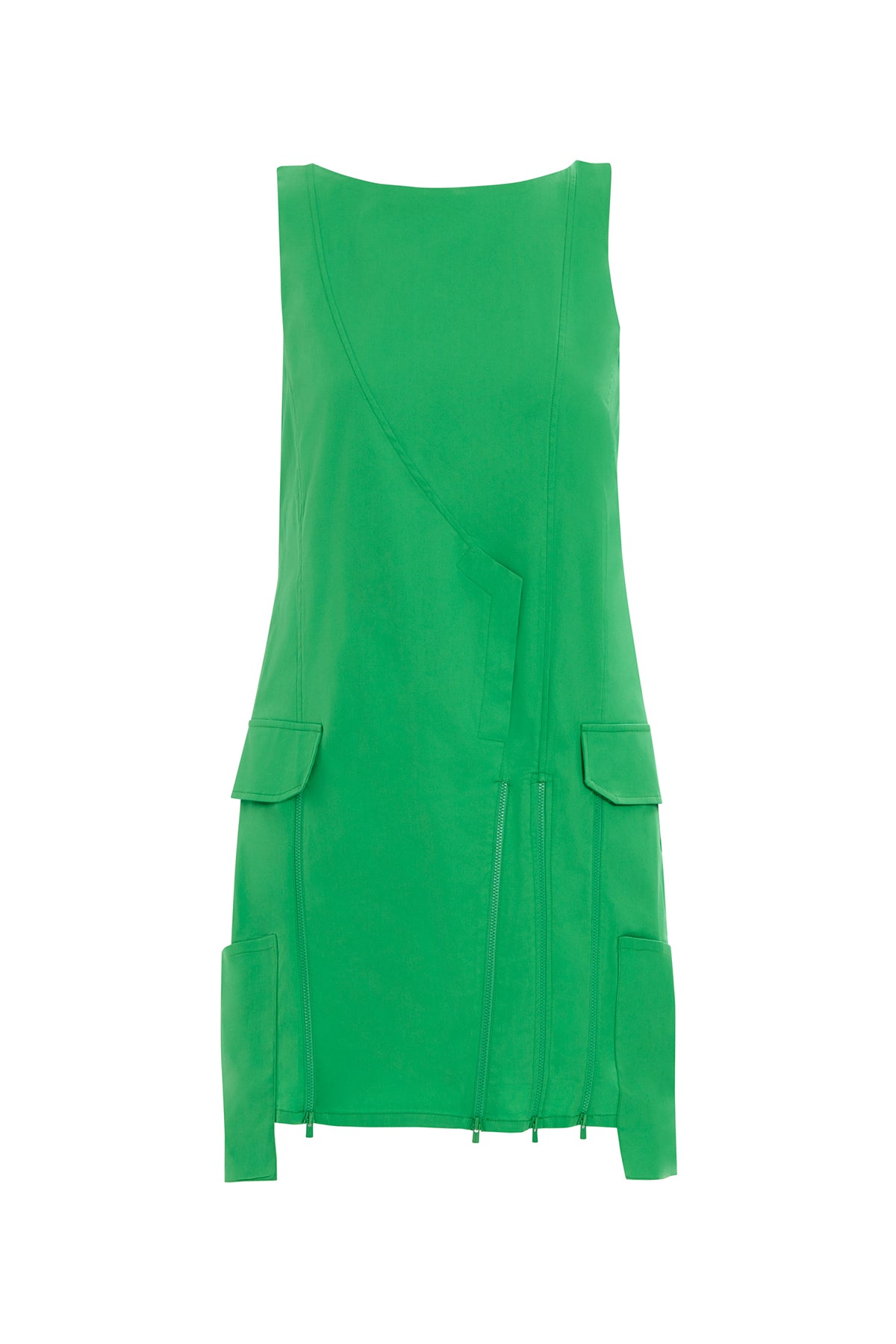 Ön Beden Fermuar Detaylı Kolsuz Mini Elbise