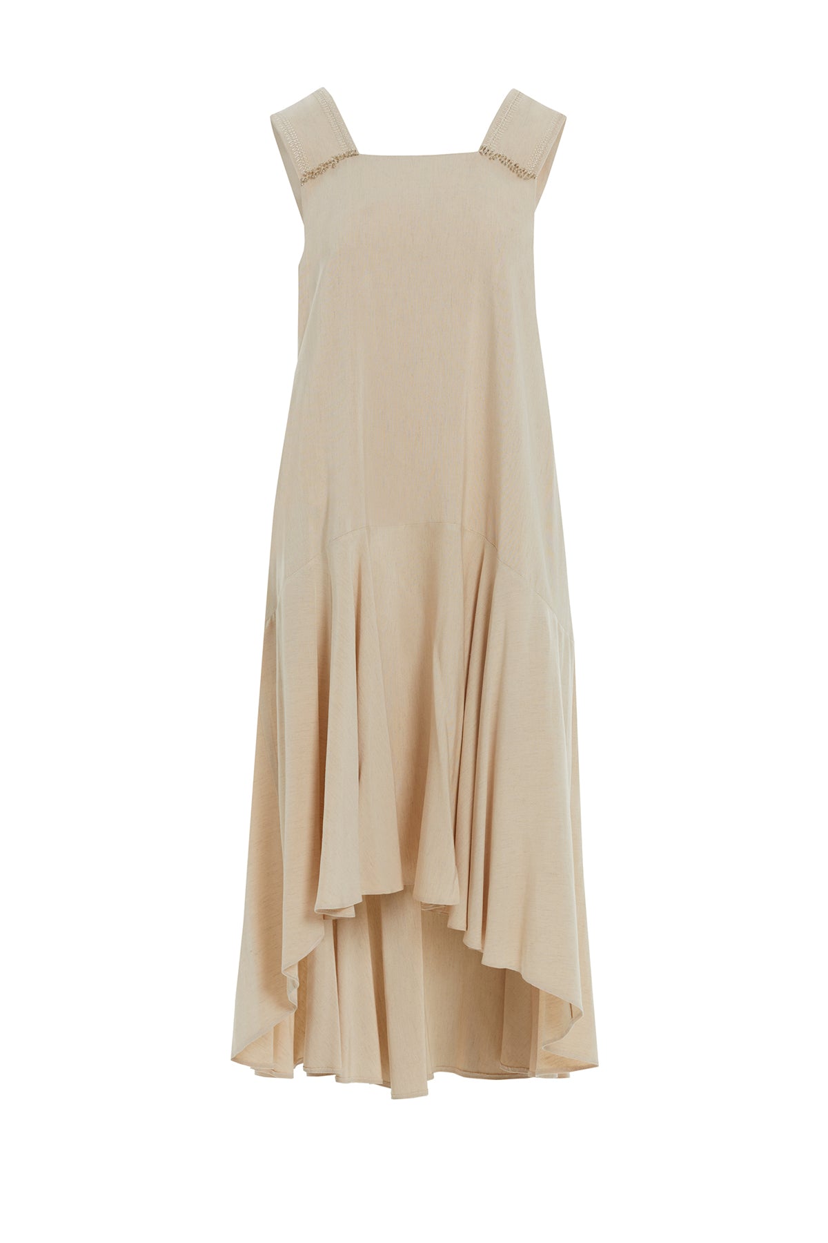 Askıları Nakışlı Ve İşlemeli Midi Boy Elbise