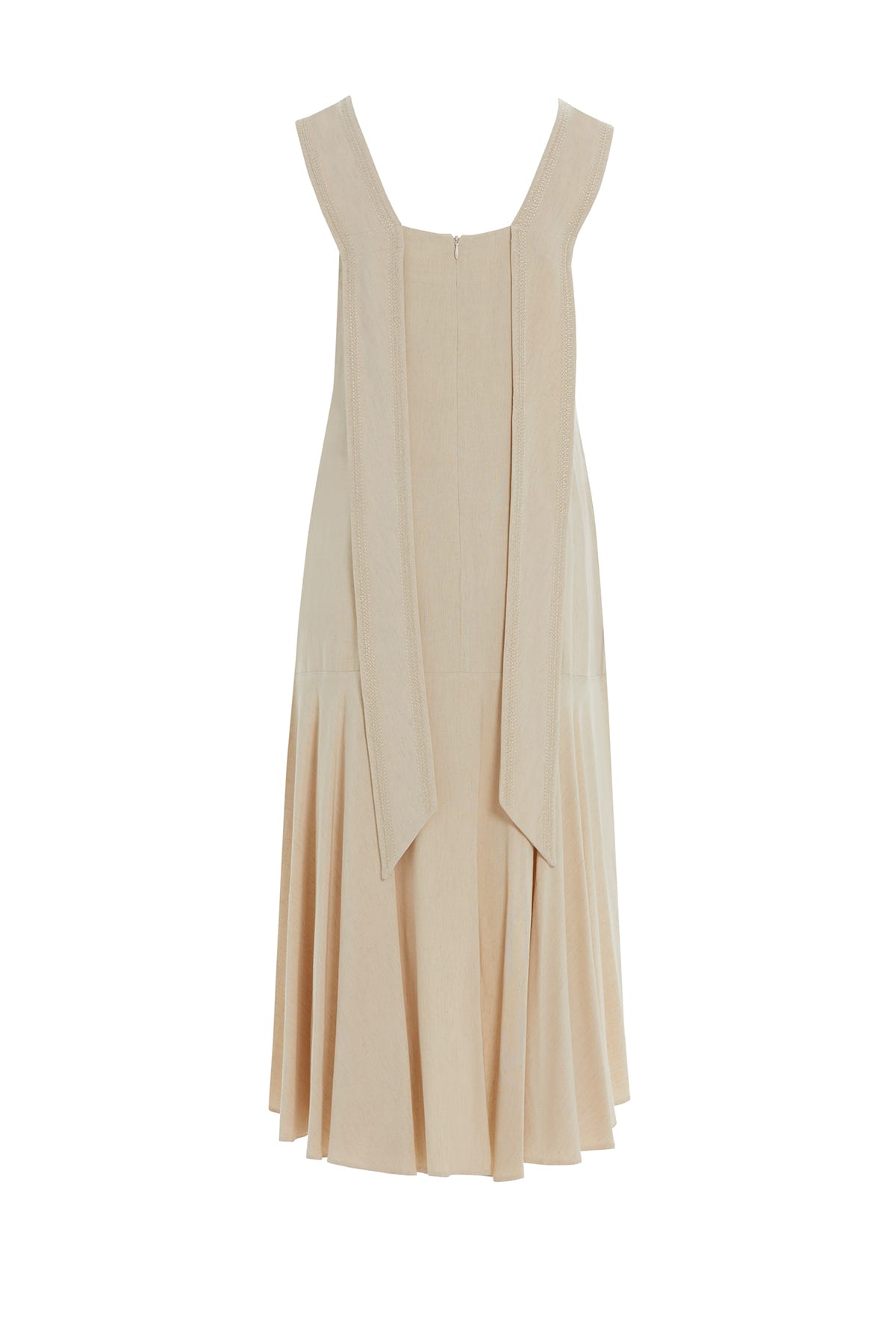 Askıları Nakışlı Ve İşlemeli Midi Boy Elbise