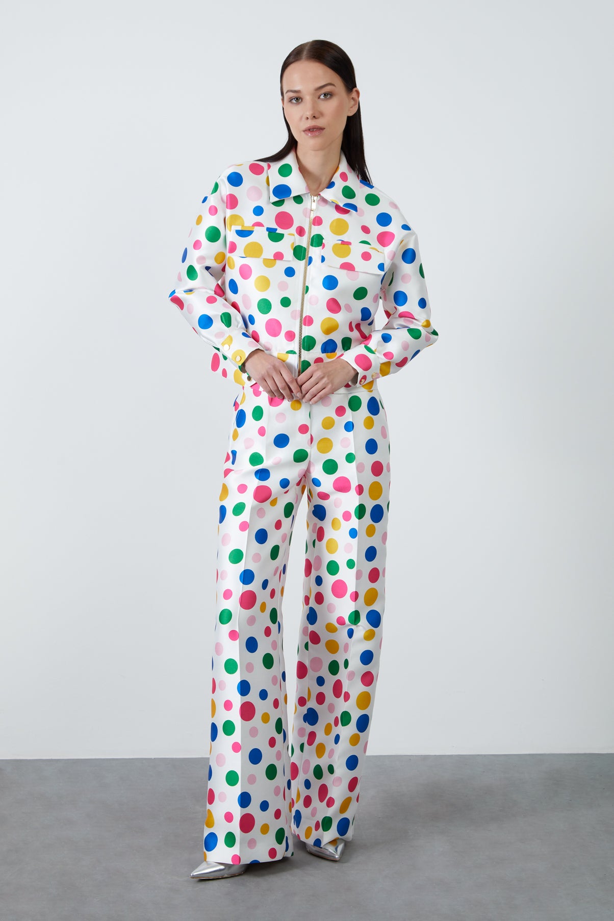 Renkli Puantiye Desenli Bol Paça Pantolon