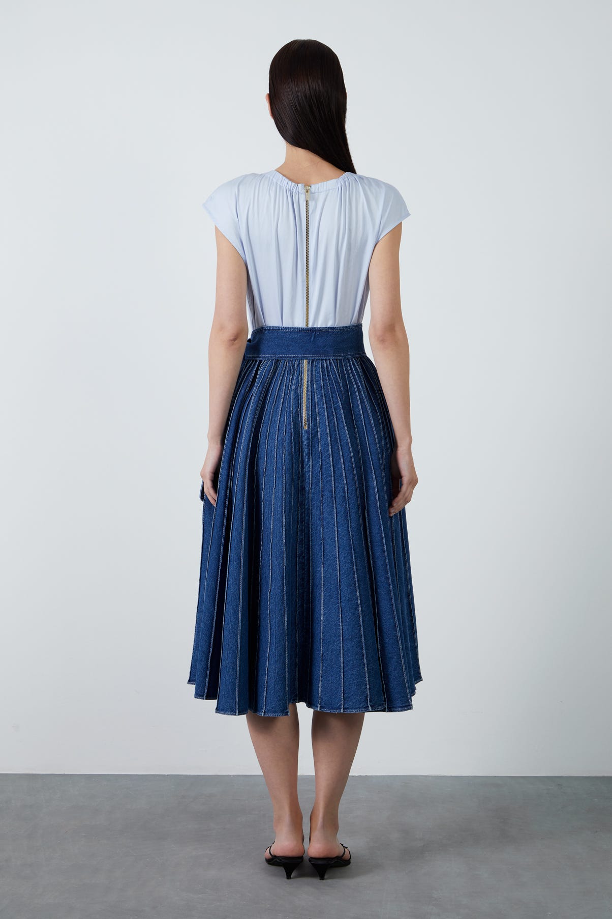 Çıkarılabilir Kuşaklı Eteği Jean Midi Elbise