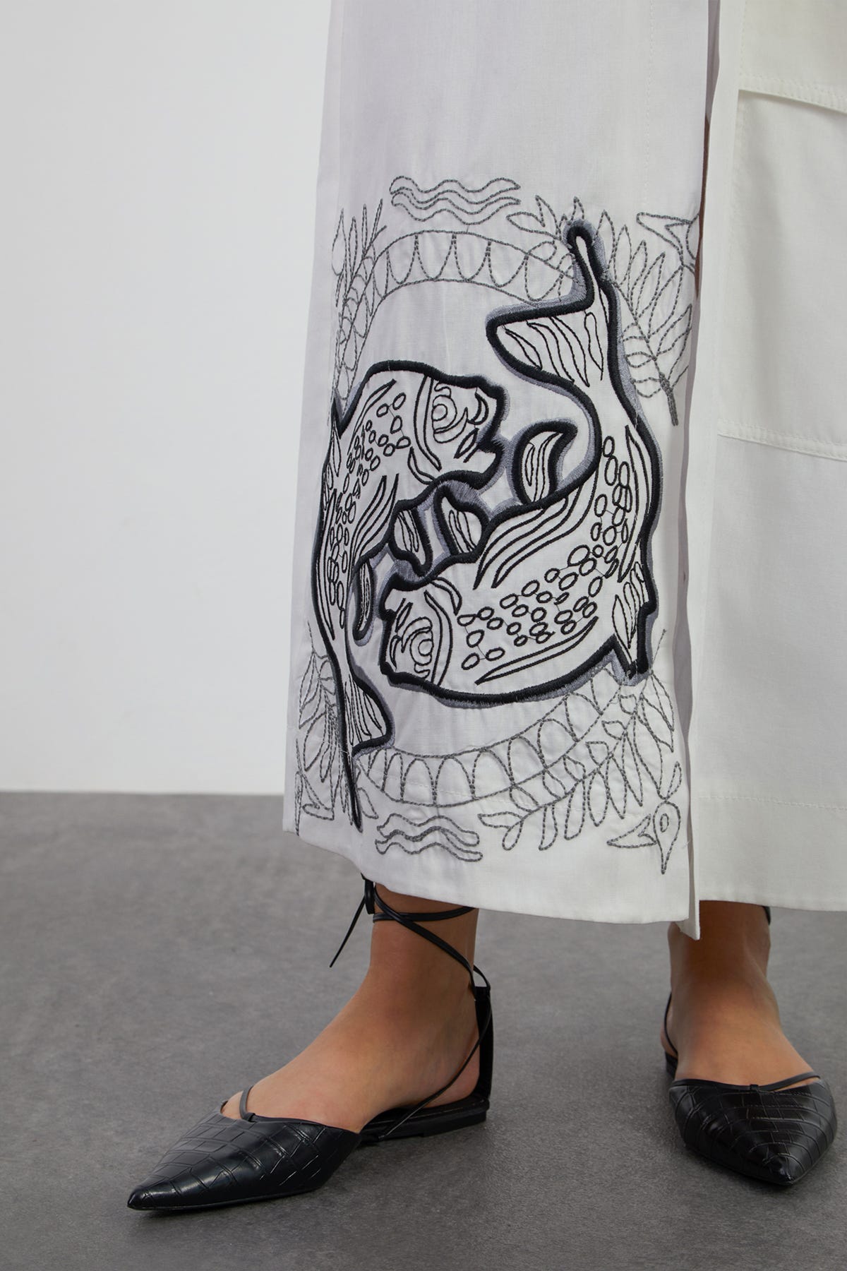 Nakış Ve Cep Detalı Gömlek Uzun Elbise