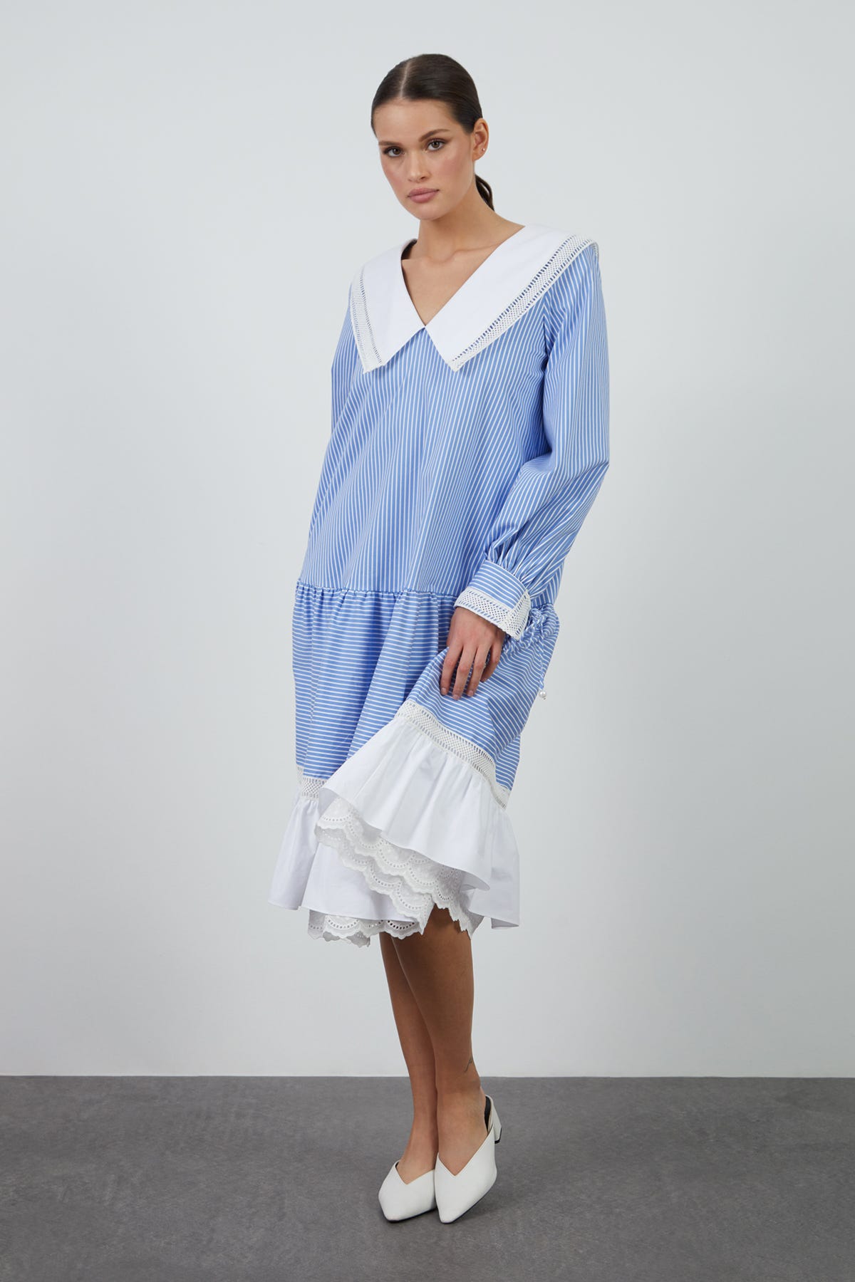 Dantel Detaylı Poplin Elbise