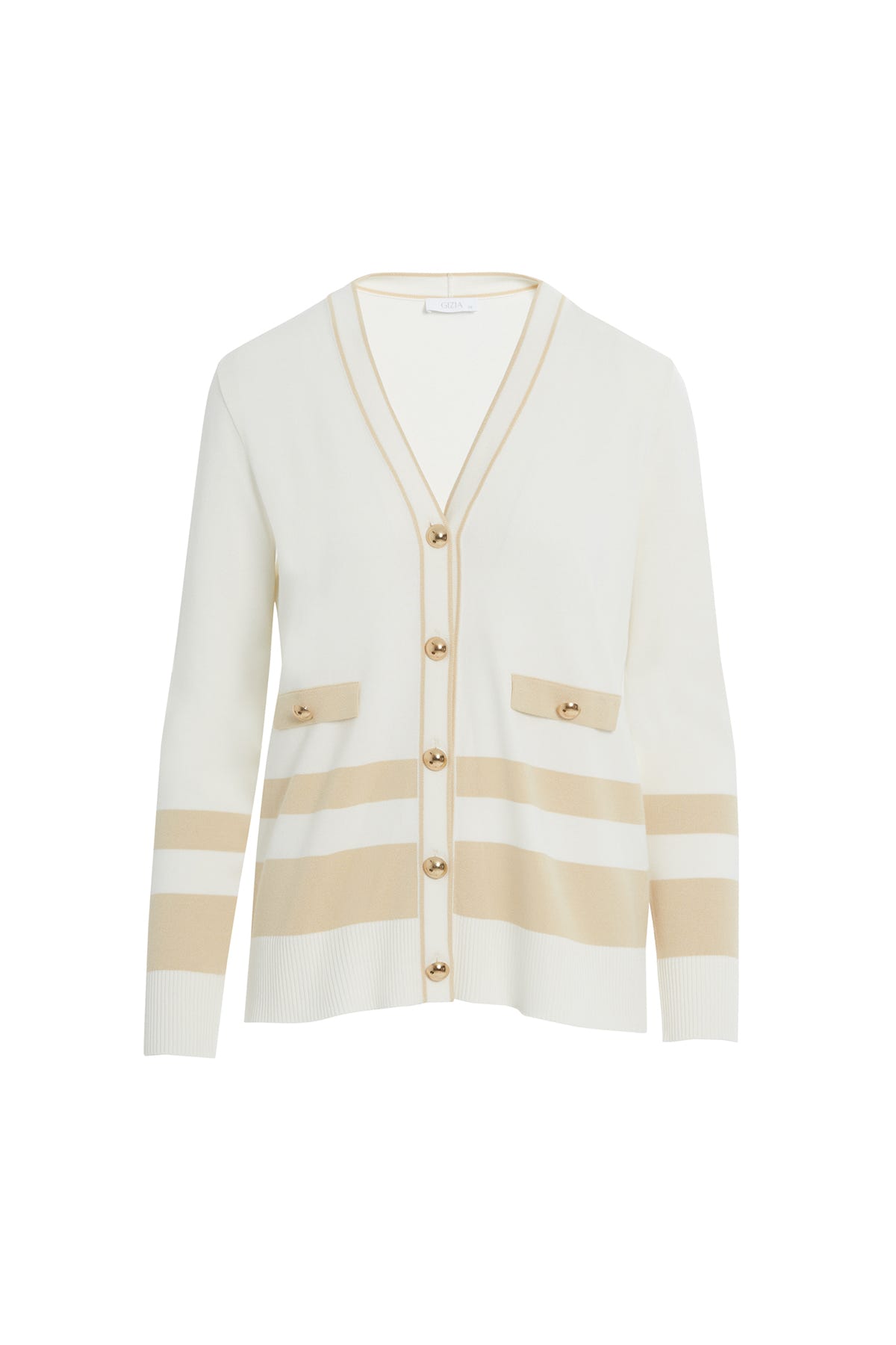 Düğme Detaylı Çizgili Triko Hırka