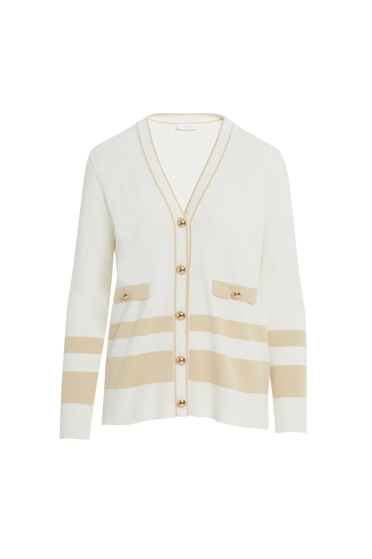 Düğme Detaylı Çizgili Triko Hırka