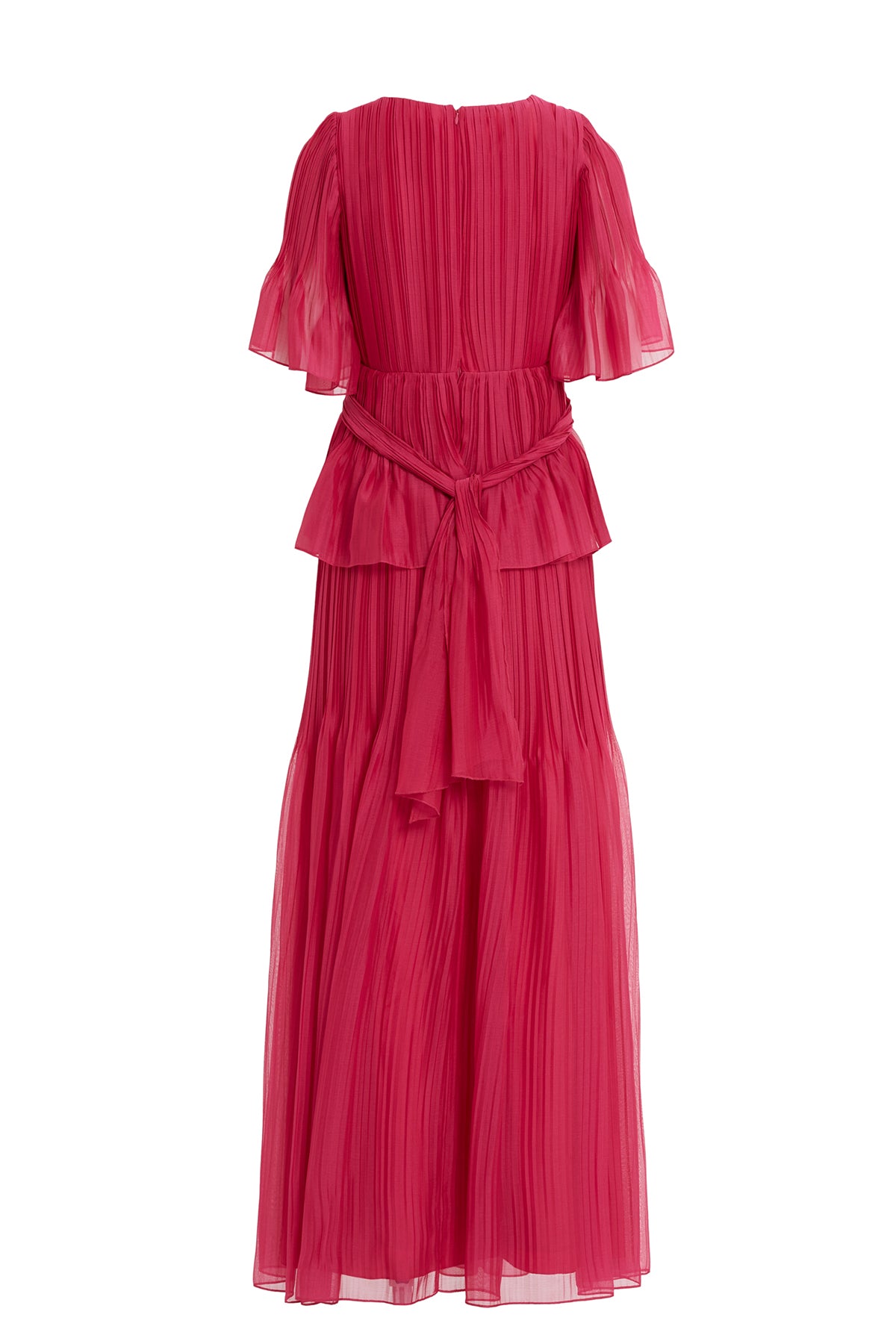 Çiçek Detaylı Piliseli Şifon Uzun Elbise