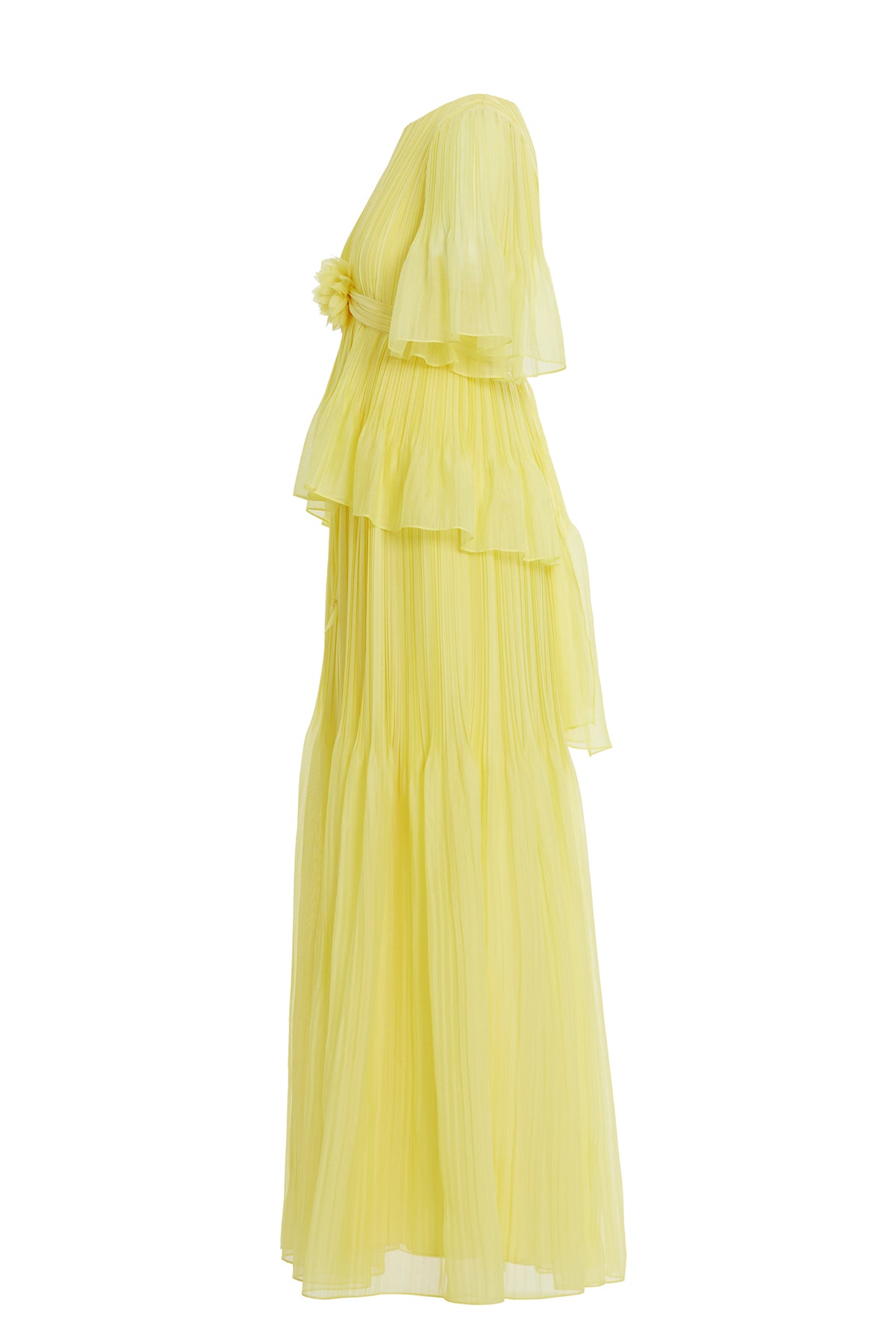 Çiçek Detaylı Piliseli Şifon Elbise