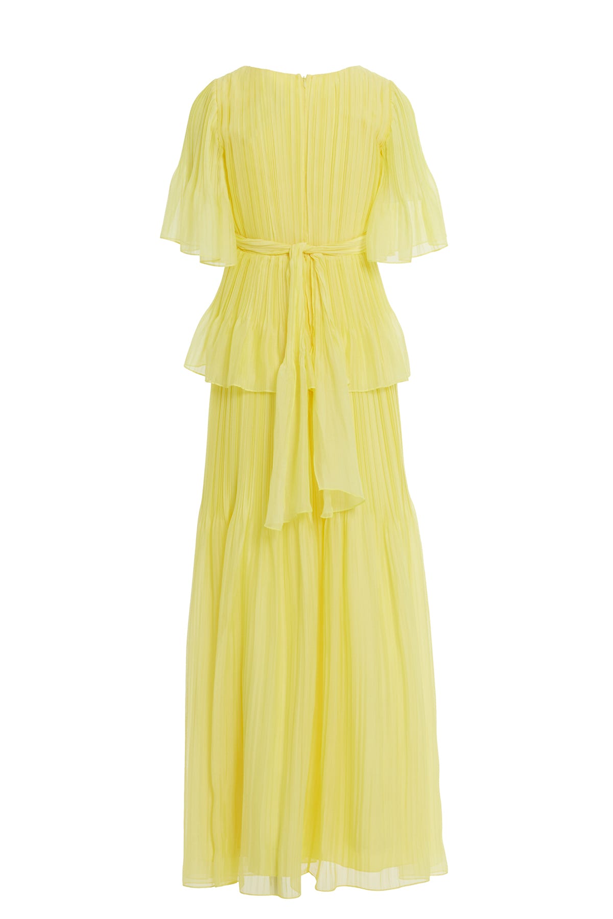 Çiçek Detaylı Piliseli Şifon Uzun Elbise