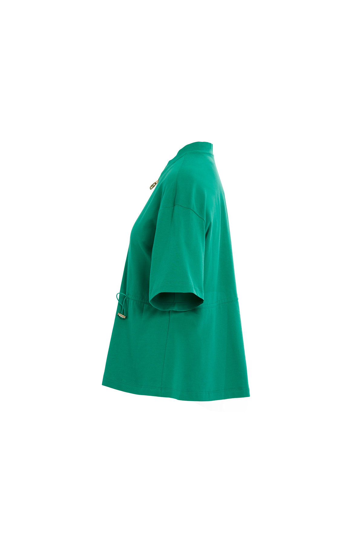 Metal Fermuarlı Beli Ayarlamalı Kısa Kollu Yeşil Bluz