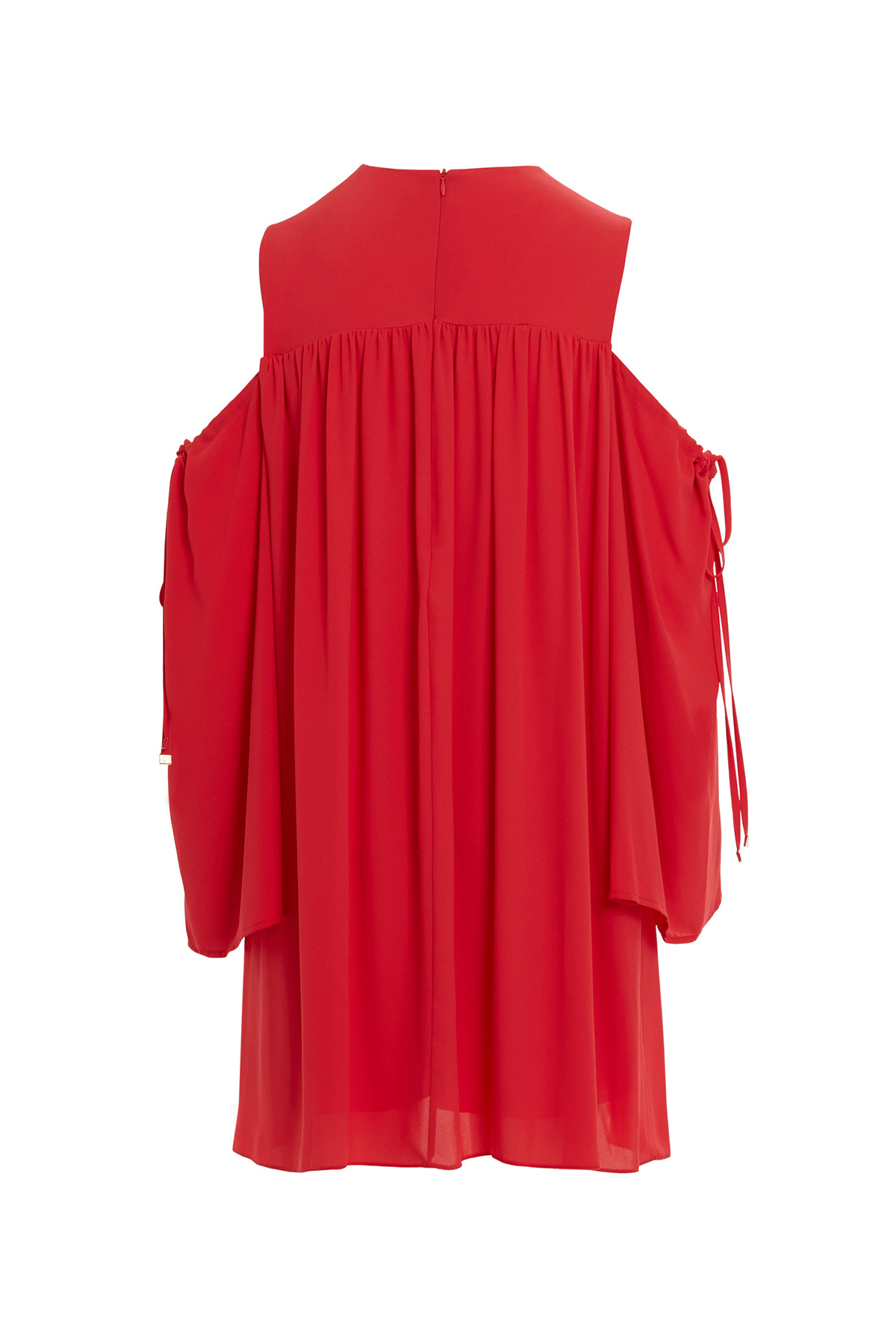 Omuzları Pencere Detaylı Göğüs Büzgülü Mini Elbise