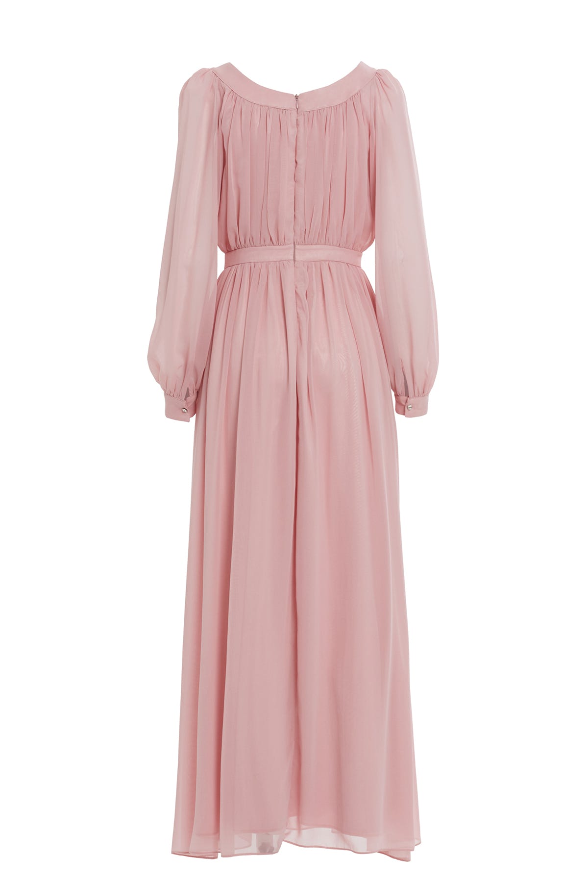 Büzgülü Yakası İşleme Detaylı Eteği Kloş Abiye Uzun Elbise