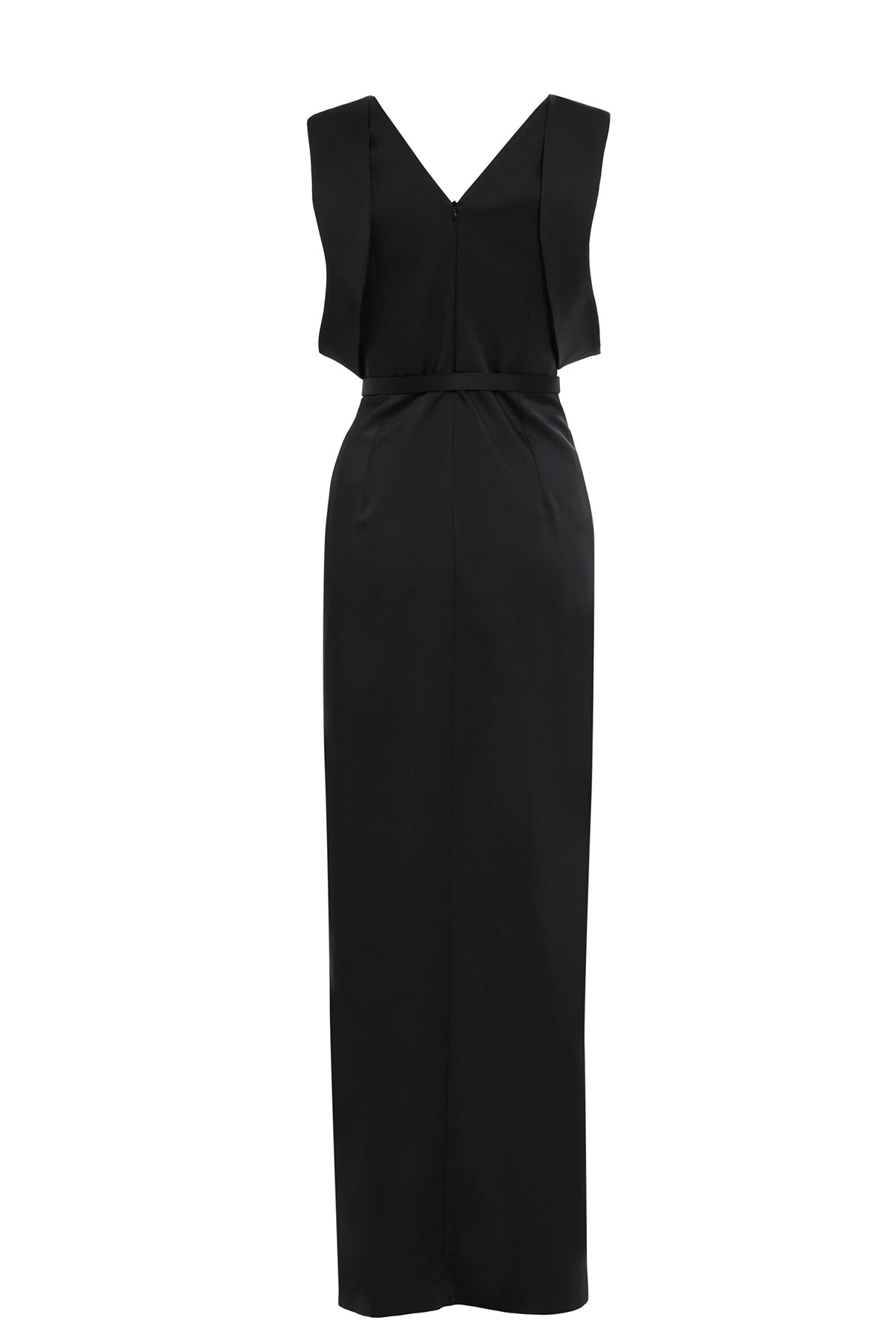 V Yaka Taş İşleme Detaylı Yırtmaçlı Uzun Siyah Abiye Elbise