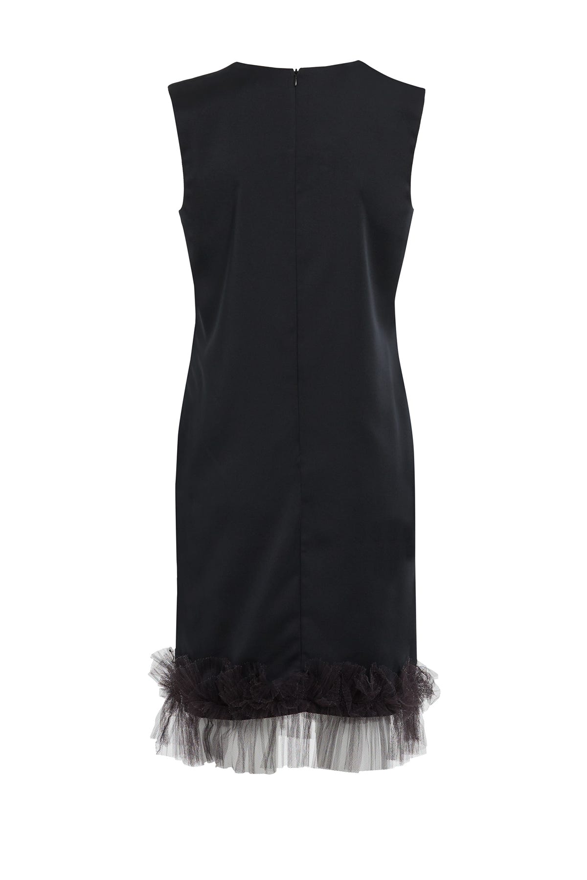 Asimetrik Yaka İşlemeli Tül Detaylı Kısa Elbise