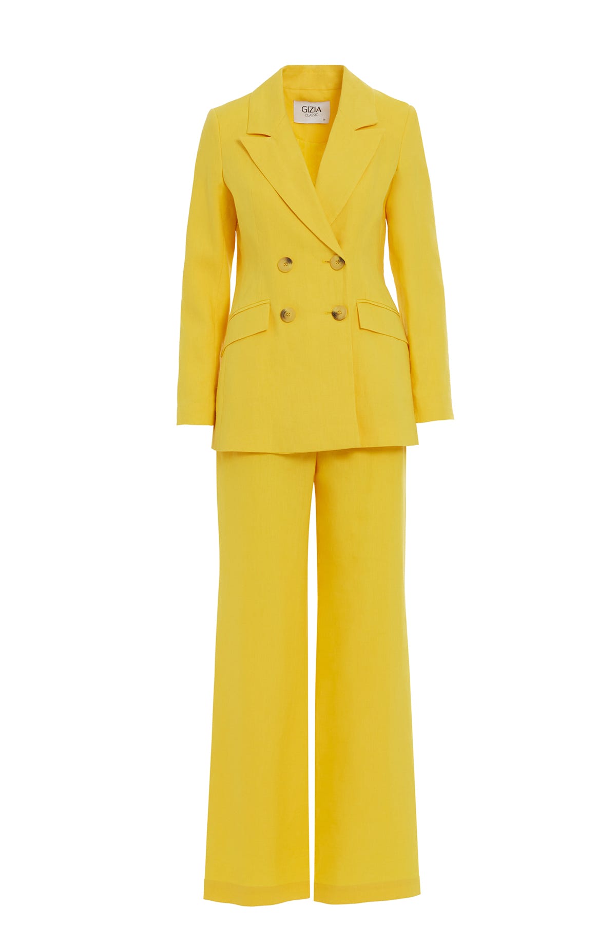 Düğme Detaylı Ceketli Ve Palazzo Pantolonlu Sarı Takım