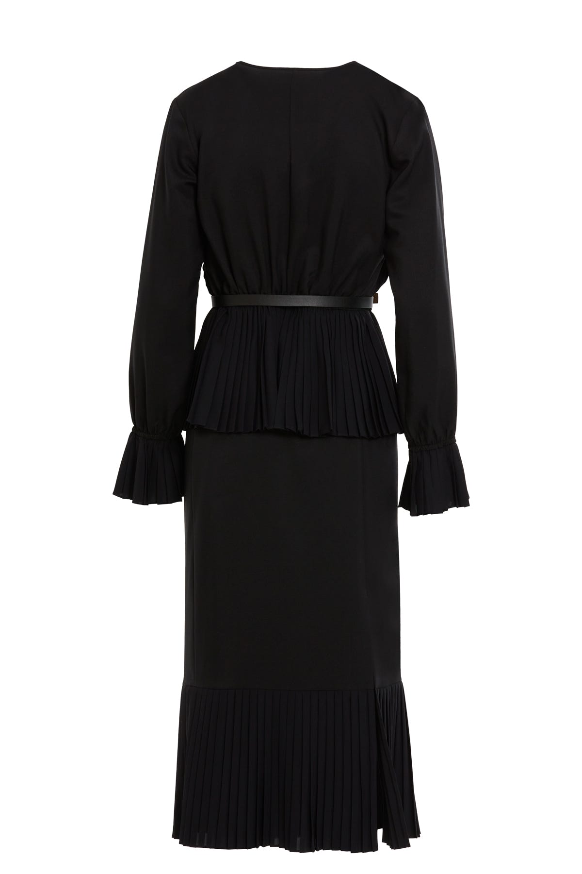 Beli Kemerli Pliseli Etek Ve V Yaka Bluzlu Takım