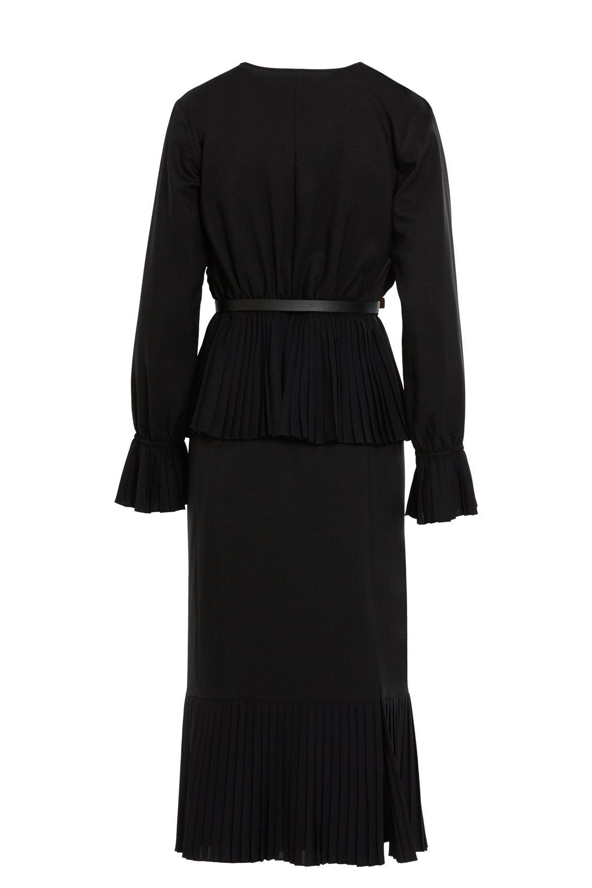 Beli Kemerli Pliseli Etek Ve V Yaka Bluzlu Takım