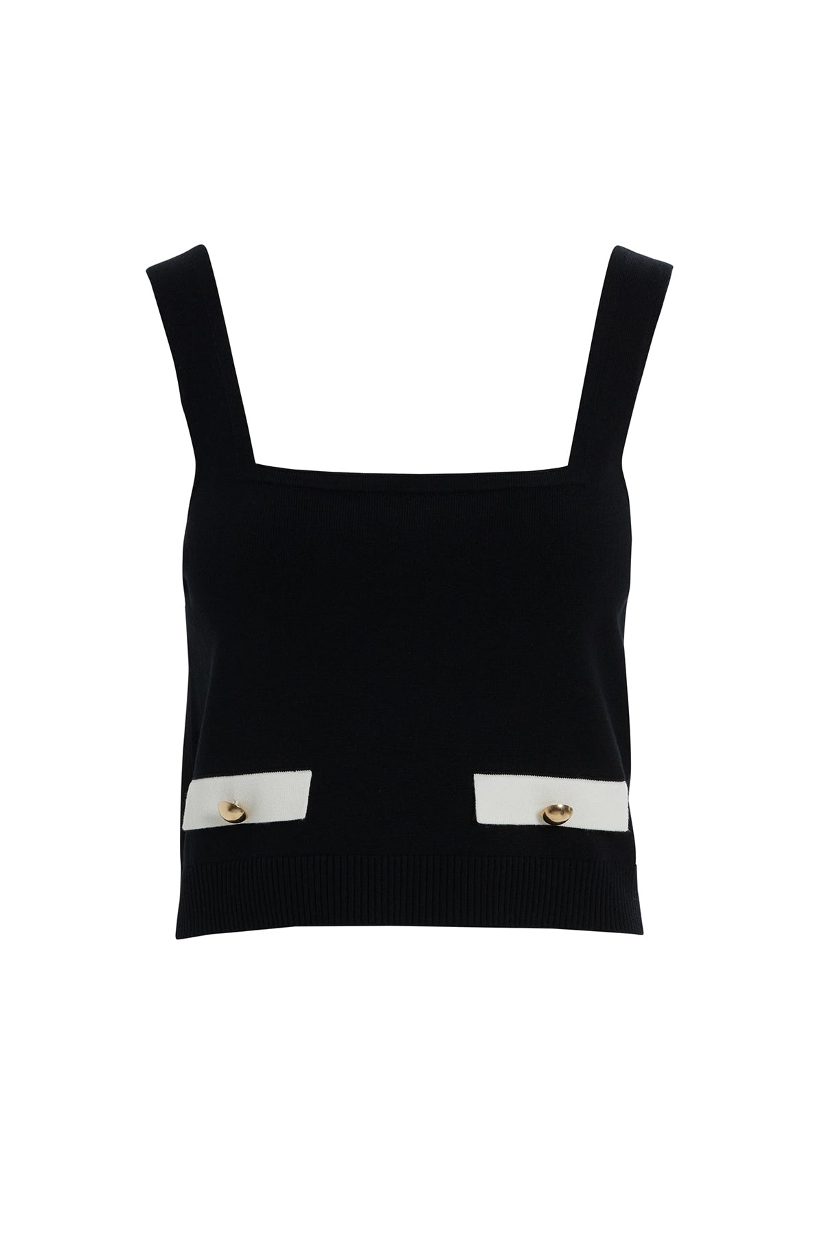 Düğme Detaylı Kare Yaka Kısa Crop