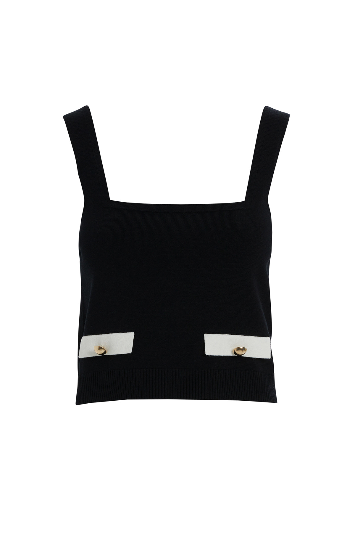 Düğme Detaylı Kare Yaka Kısa Crop