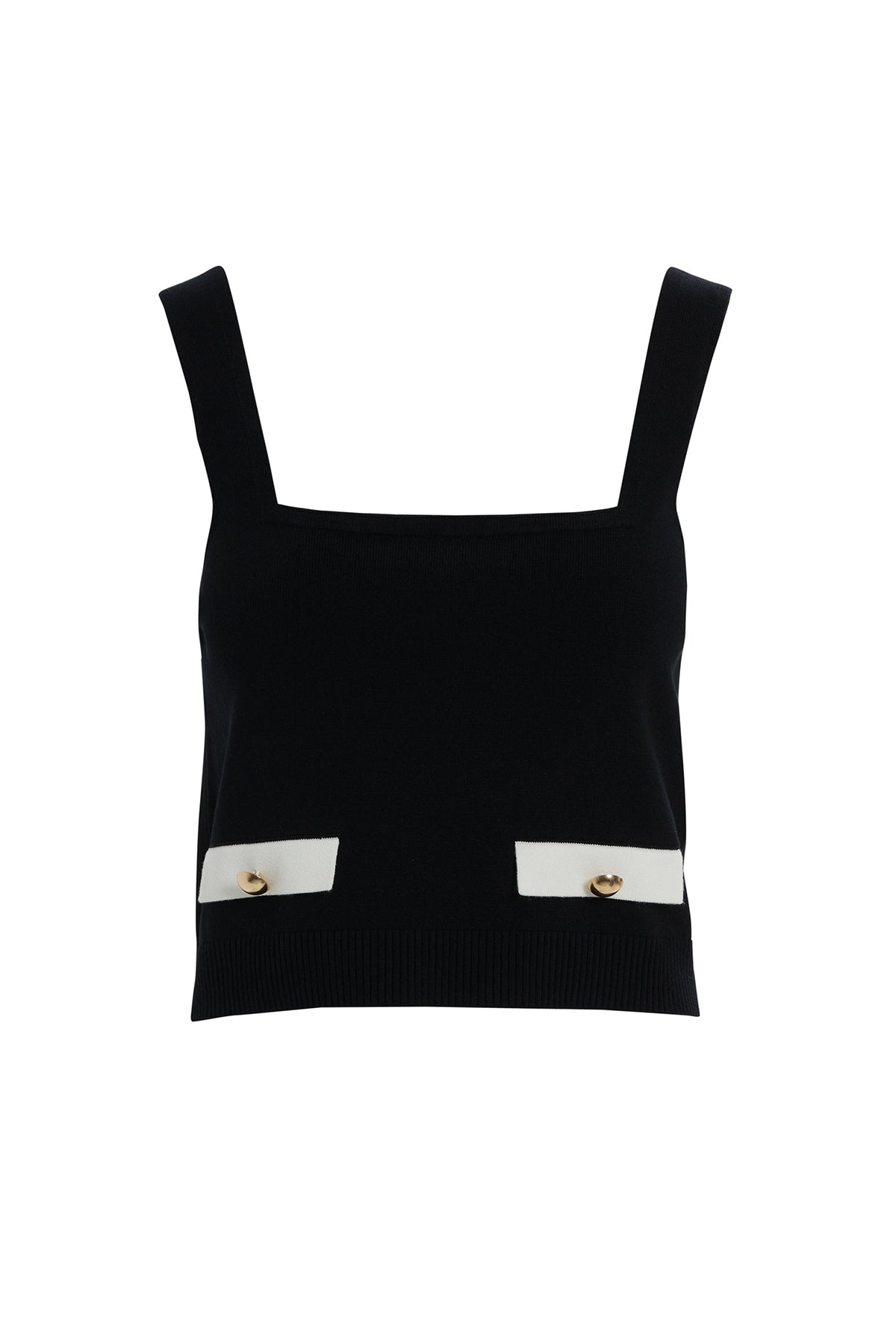 Düğme Detaylı Kare Yaka Kısa Crop