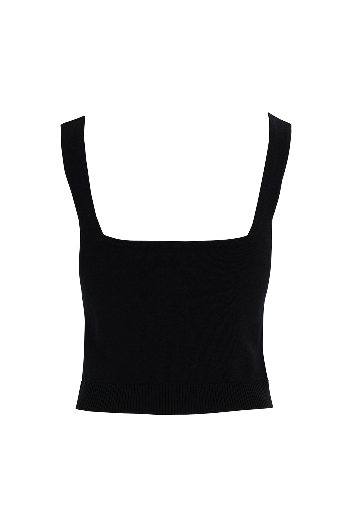 Düğme Detaylı Kare Yaka Kısa Crop