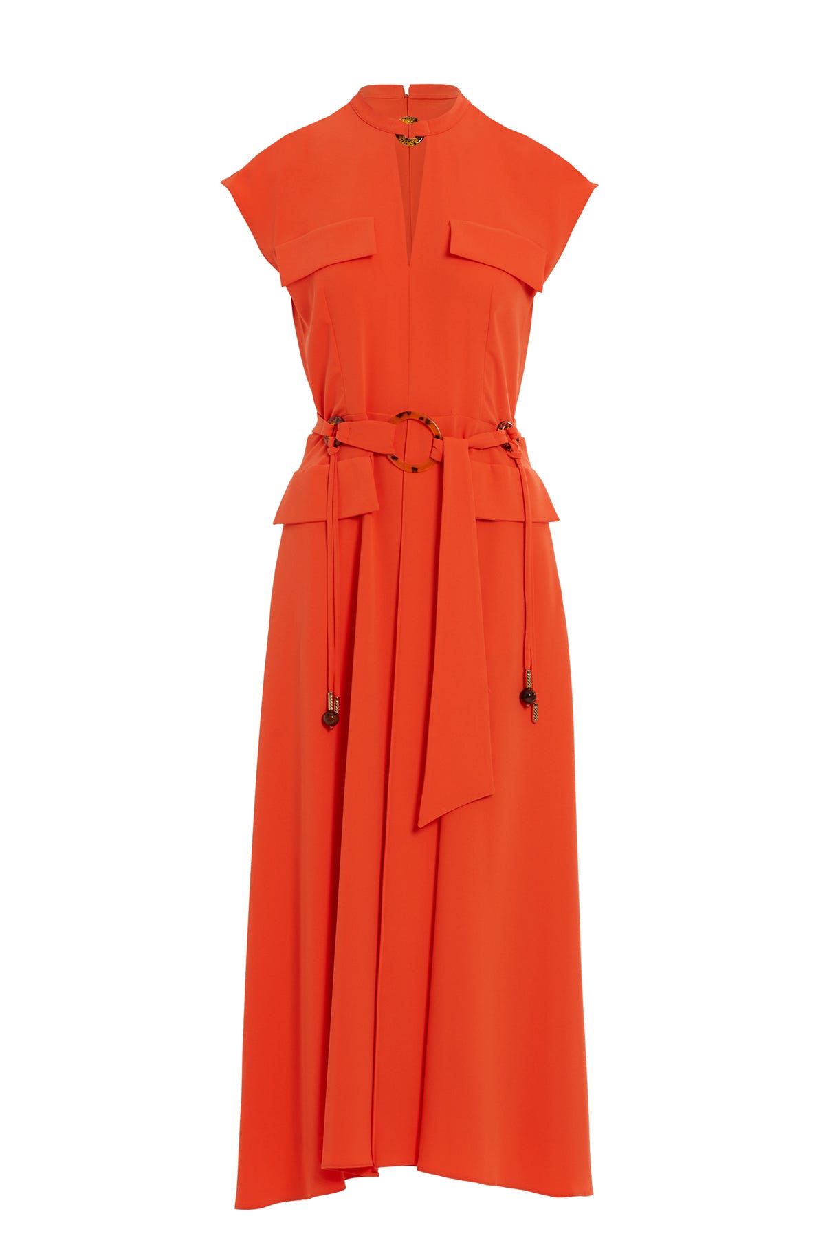 Aksesuar Detaylı İnce Krep Kumaştan Astarlı Midi Elbise